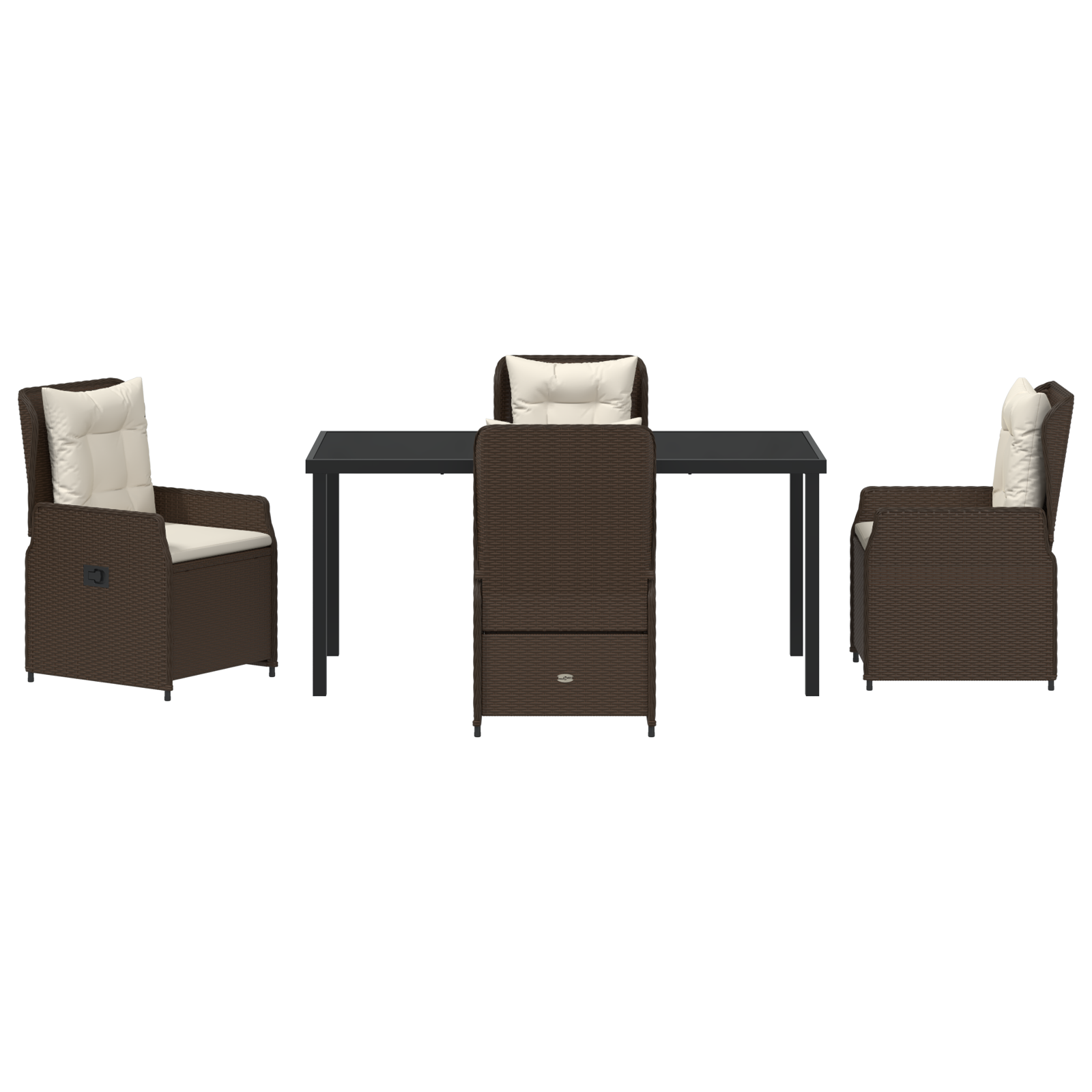 Conjunto de Jantar de 5 Peças Castanho Poliéster Rattan, Mesa de Jardim Preta 160x80x73 cm Vidro Temperado