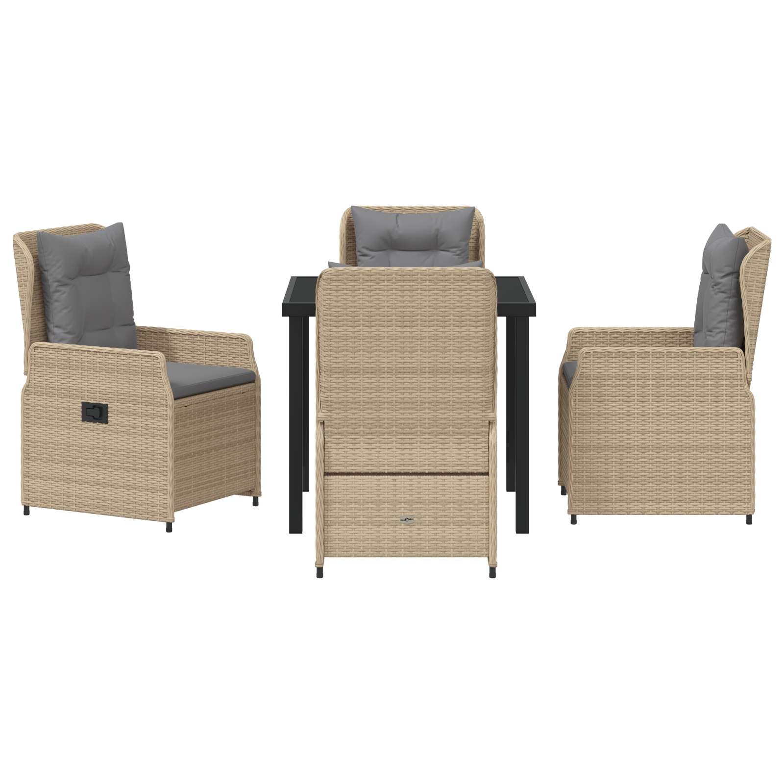 Conjunto de Jantar de Jardim 5 Peças Vime Bege Poly, Mesa de Jardim Preta 80x80x73 cm em Vidro Temperado