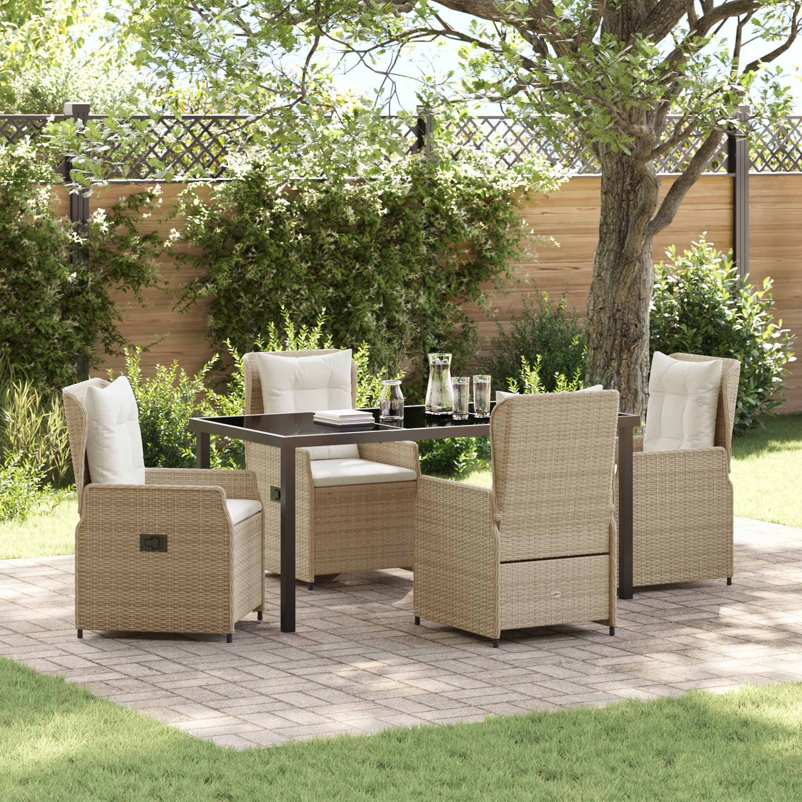 Conjunto de Jantar de 5 Peças em Rattan Bege Conjunto de Jantar de 5 Peças em Rattan Bege