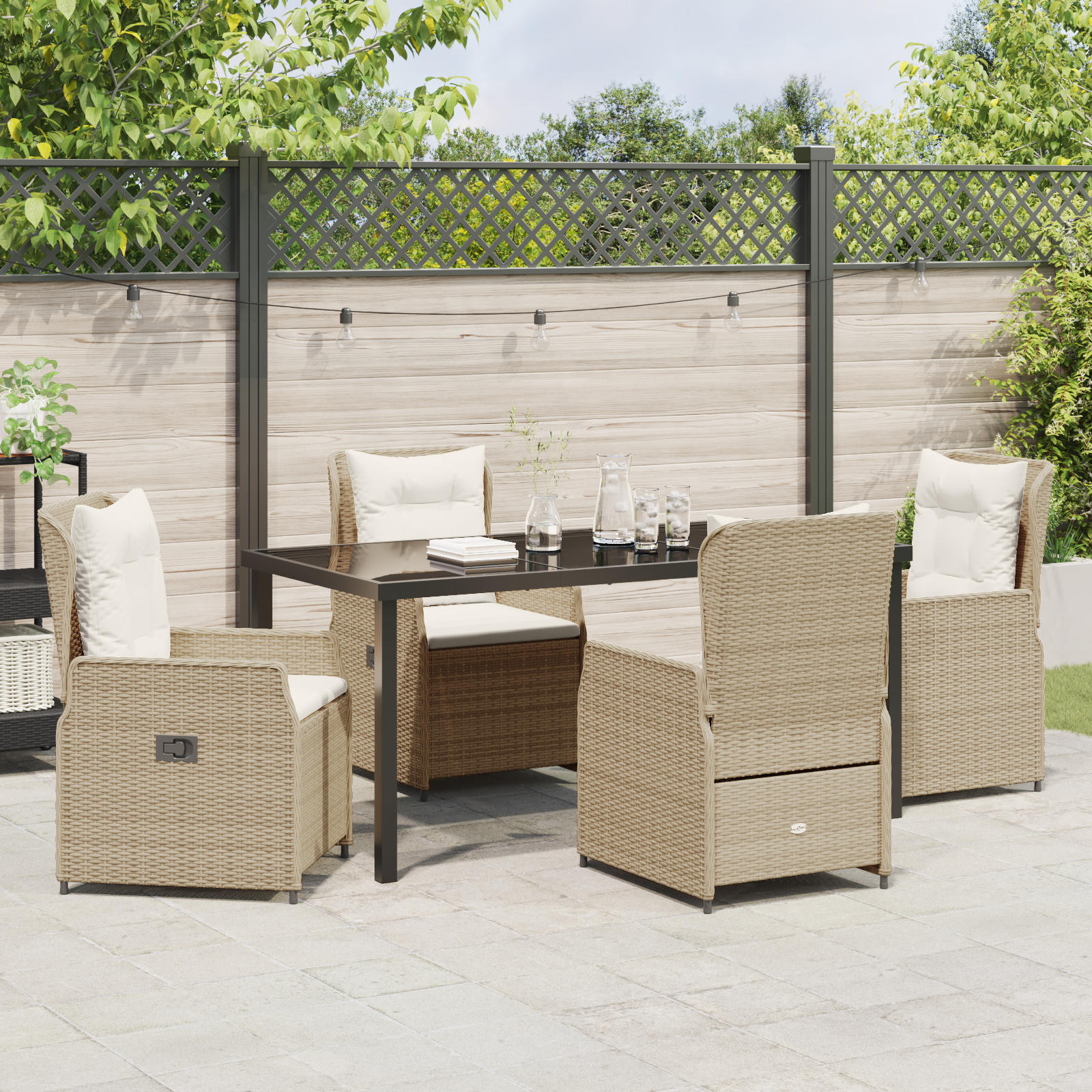 Conjunto de Jantar de 5 Peças em Rattan Bege