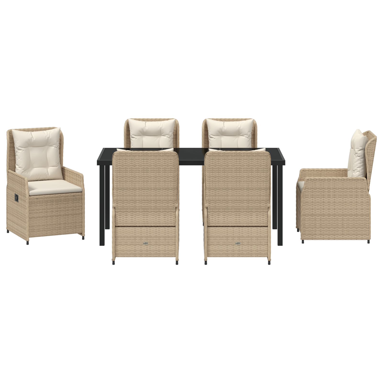 Conjunto de Jantar de Jardim de 7 Peças Bege Rattan Poliéster