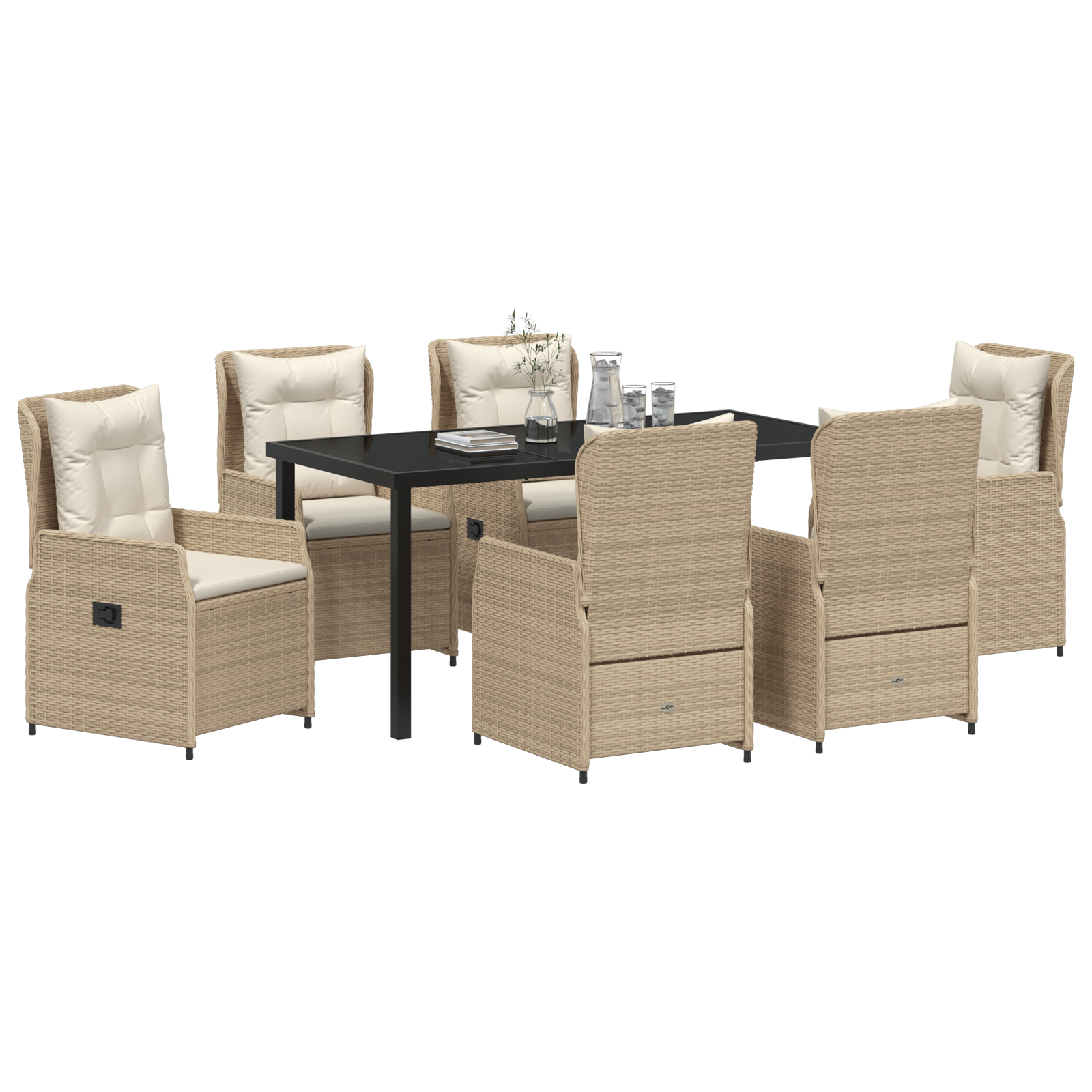 Conjunto de Jantar de Jardim de 7 Peças Bege Rattan Poliéster