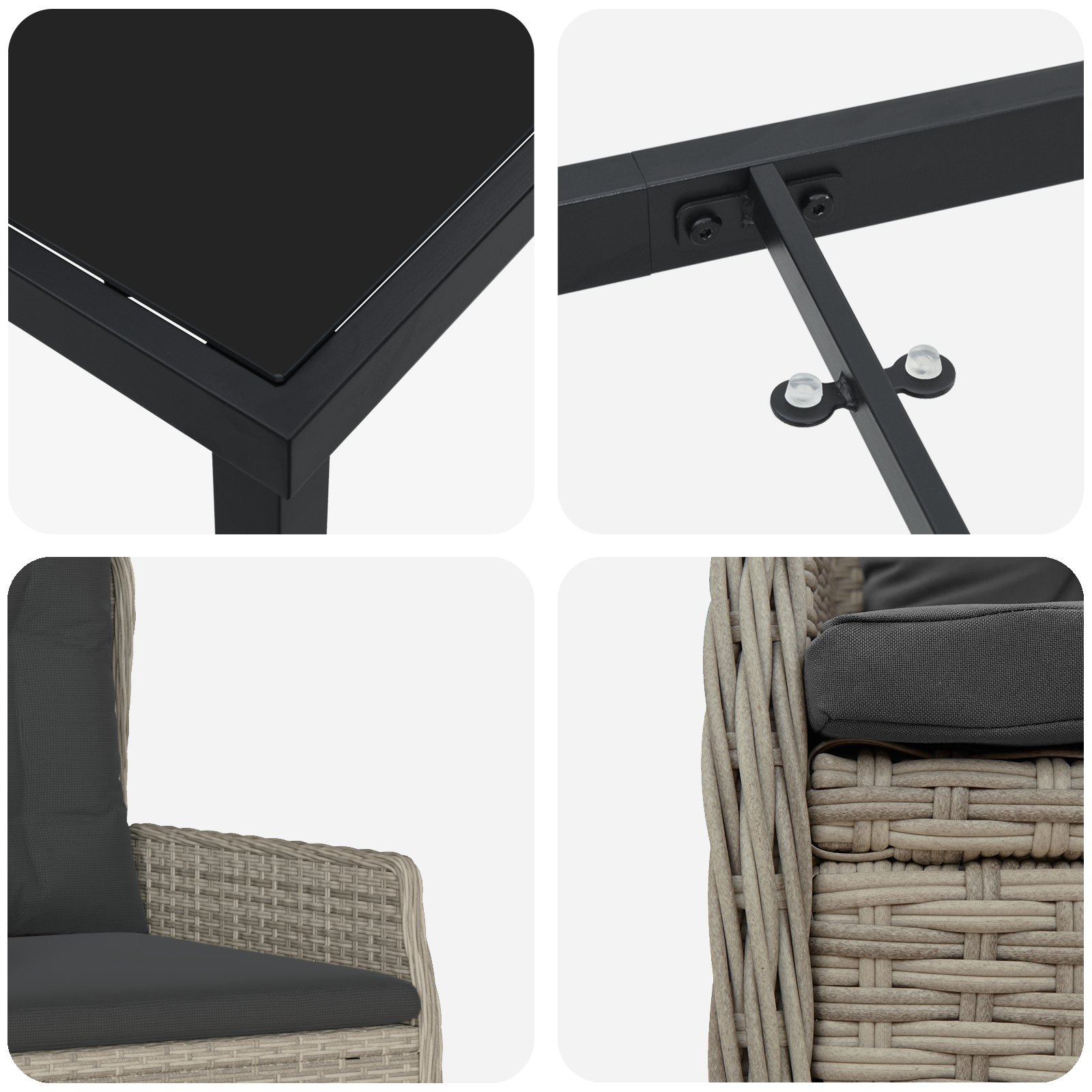 Conjunto de Jantar de 5 Peças para Jardim Cinza Claro de Rattan Poliéster, Mesa de Jardim Preta 80x80x73 cm Vidro Temperado