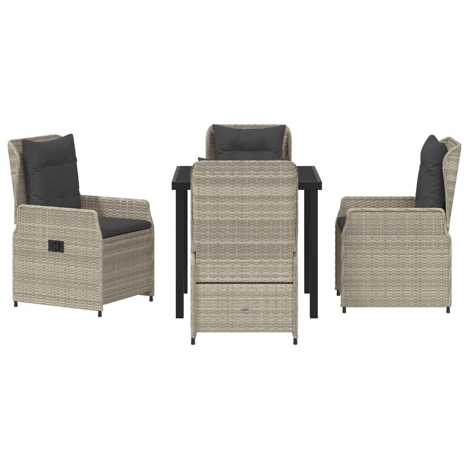 Conjunto de Jantar de 5 Peças para Jardim Cinza Claro de Rattan Poliéster, Mesa de Jardim Preta 80x80x73 cm Vidro Temperado