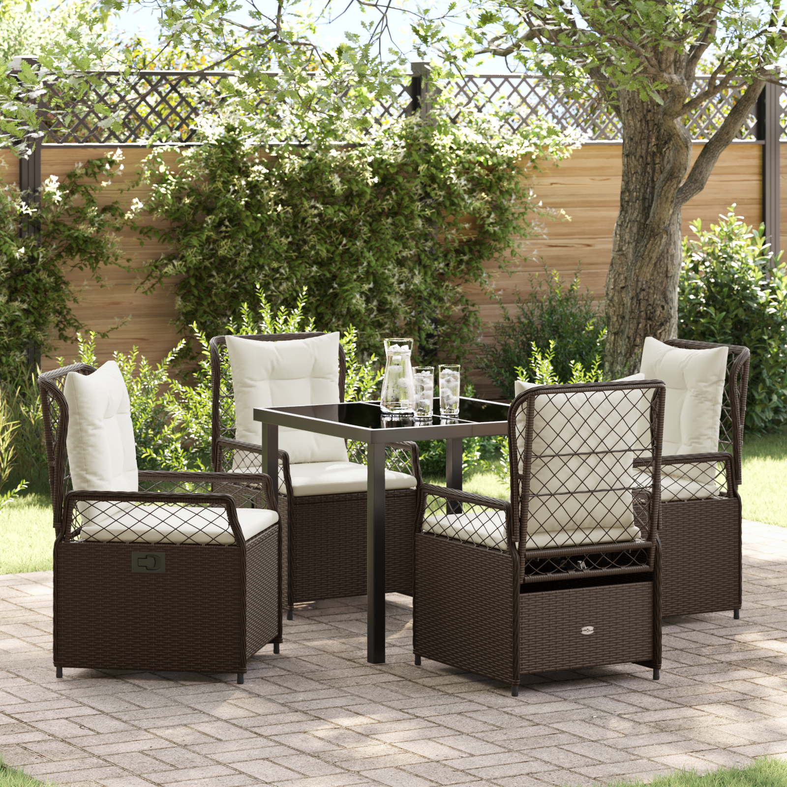 Conjunto de Jantar para Jardim 5 Peças em Rattan Sintético Castanho Conjunto de Jantar para Jardim 5 Peças em Rattan Sintético Castanho