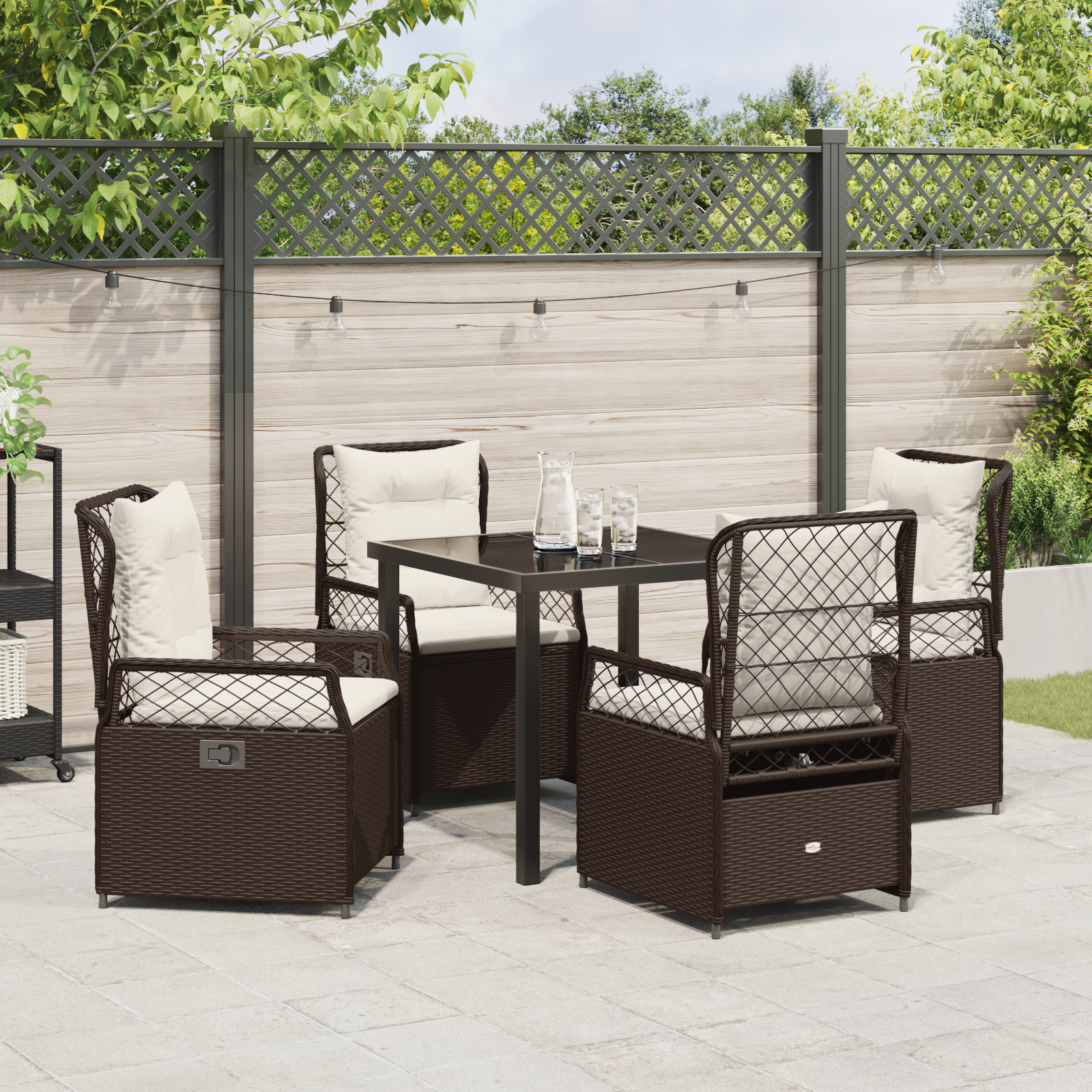 Conjunto de Jantar para Jardim 5 Peças em Rattan Sintético Castanho