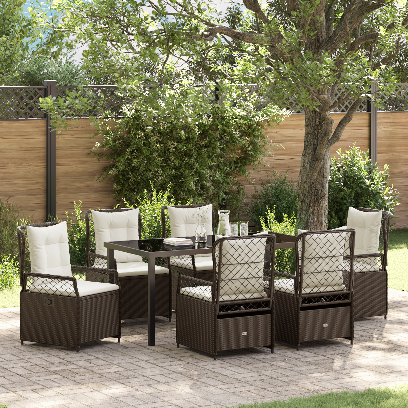 Thumbnail - vidaXL 7-teiliges Garten-Esszimmer Set - Braun aus Poly Rattan