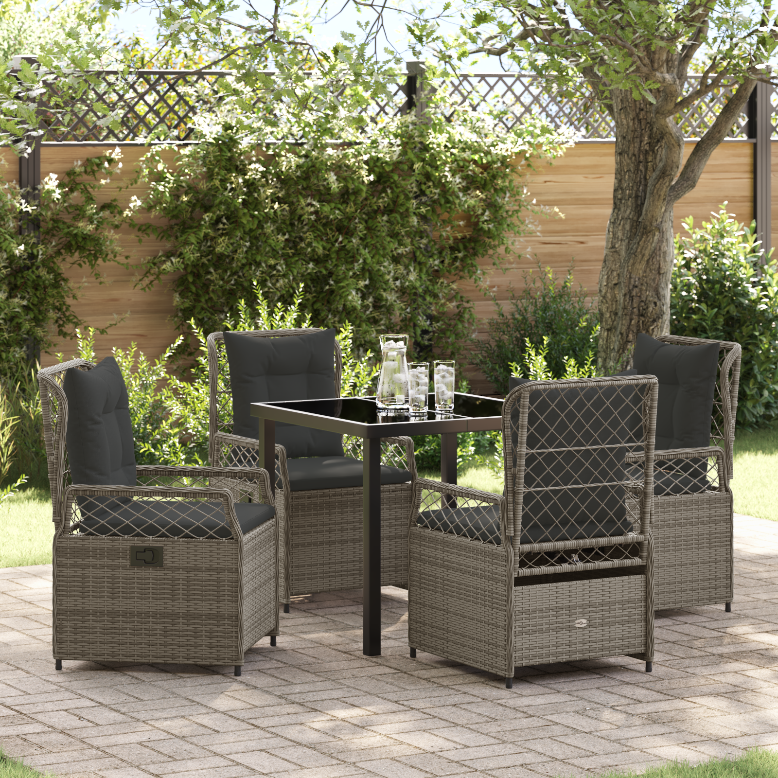 Conjunto de Jantar de Jardim 5 Peças Rattan Polímero Cinza Conjunto de Jantar de Jardim 5 Peças Rattan Polímero Cinza