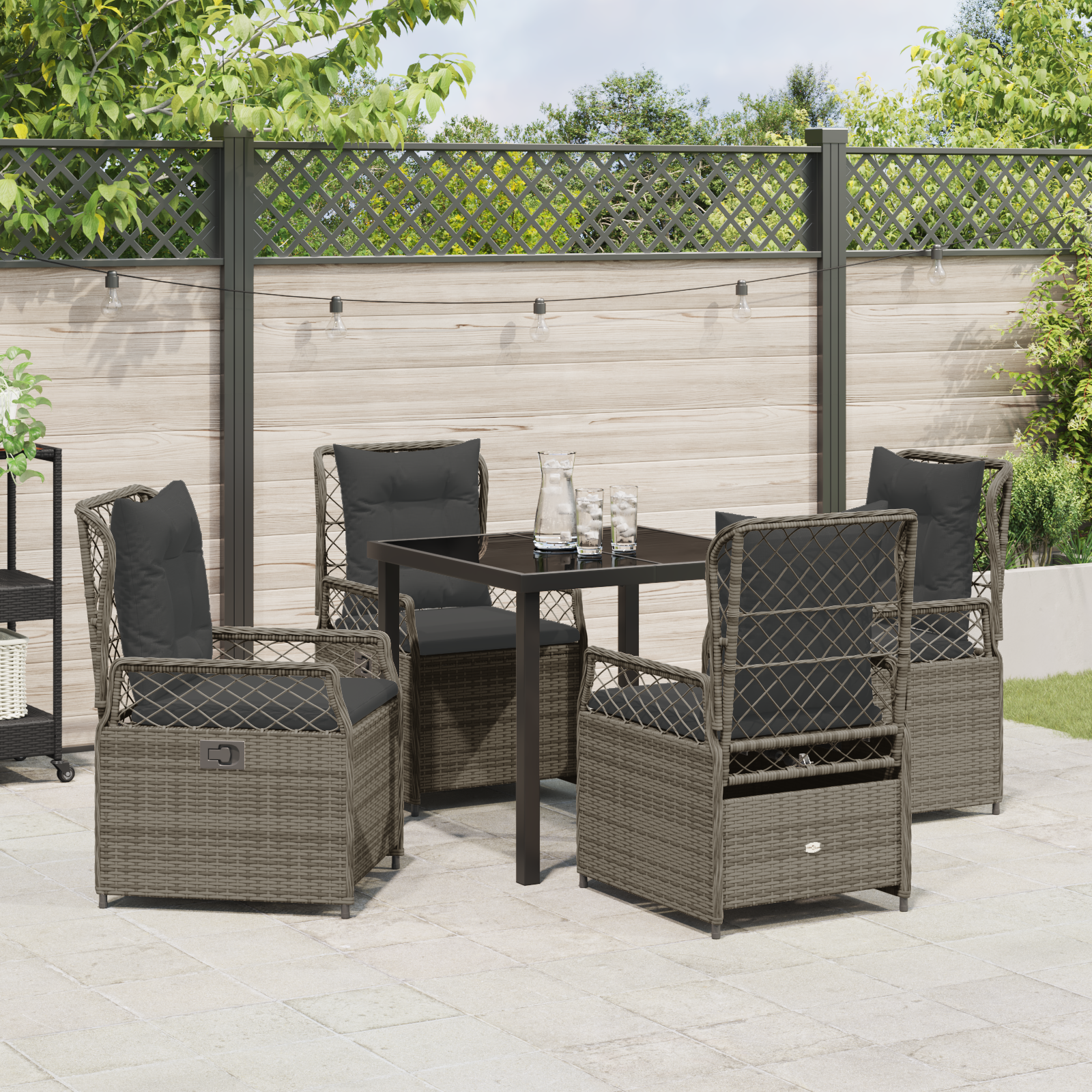 Conjunto de Jantar de Jardim 5 Peças Rattan Polímero Cinza