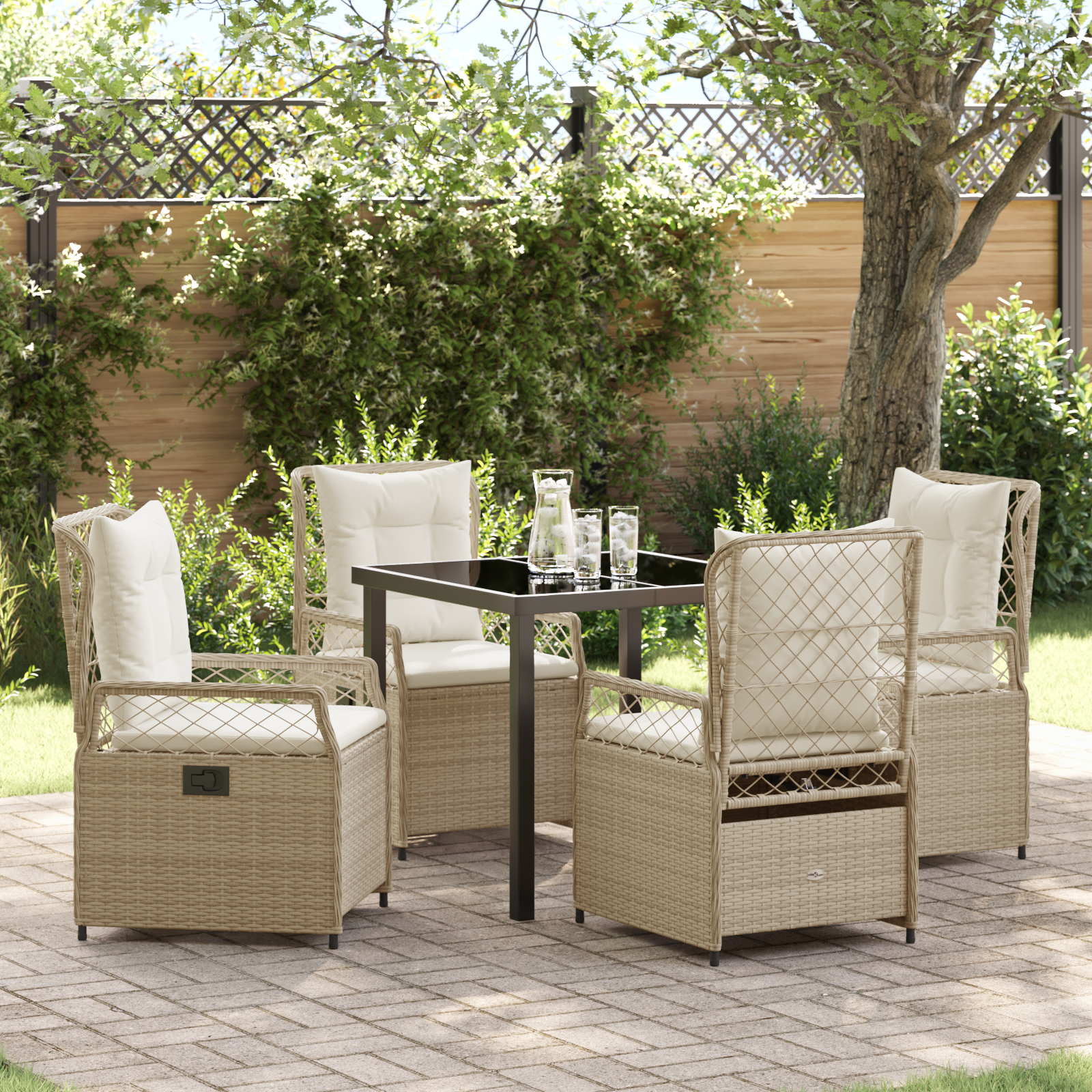Conjunto de Jantar de Jardim 5 Peças Bege Rattan Polimérico Conjunto de Jantar de Jardim 5 Peças Bege Rattan Polimérico