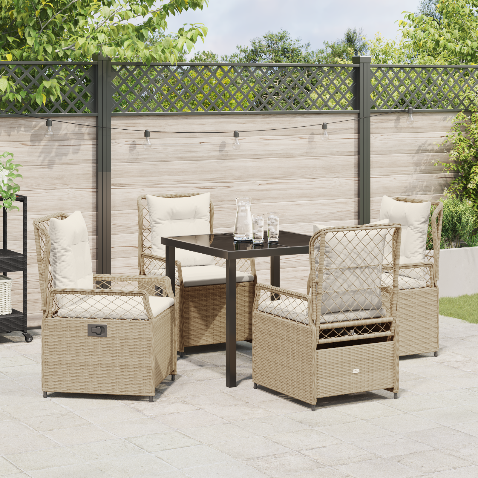 Conjunto de Jantar de Jardim 5 Peças Bege Rattan Polimérico