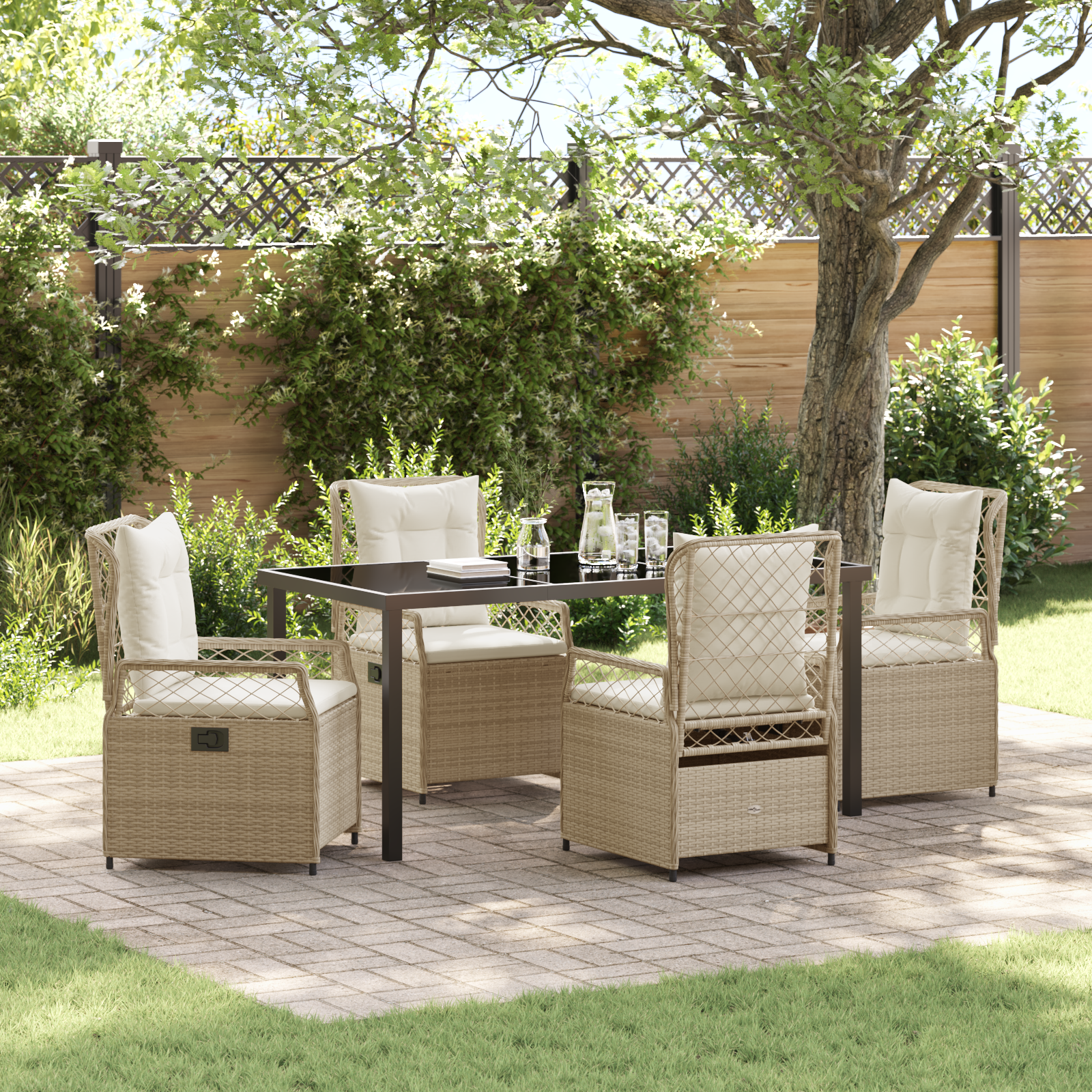 Conjunto de Jantar de Jardim 5 Peças Bege Rattan Poliéster Conjunto de Jantar de Jardim 5 Peças Bege Rattan Poliéster
