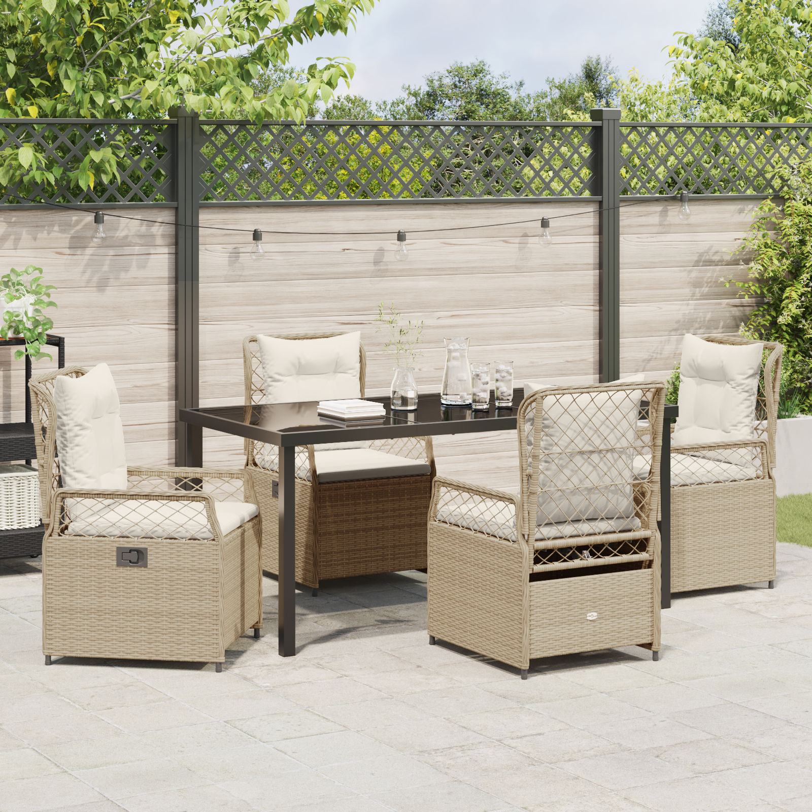 Conjunto de Jantar de Jardim 5 Peças Bege Rattan Poliéster