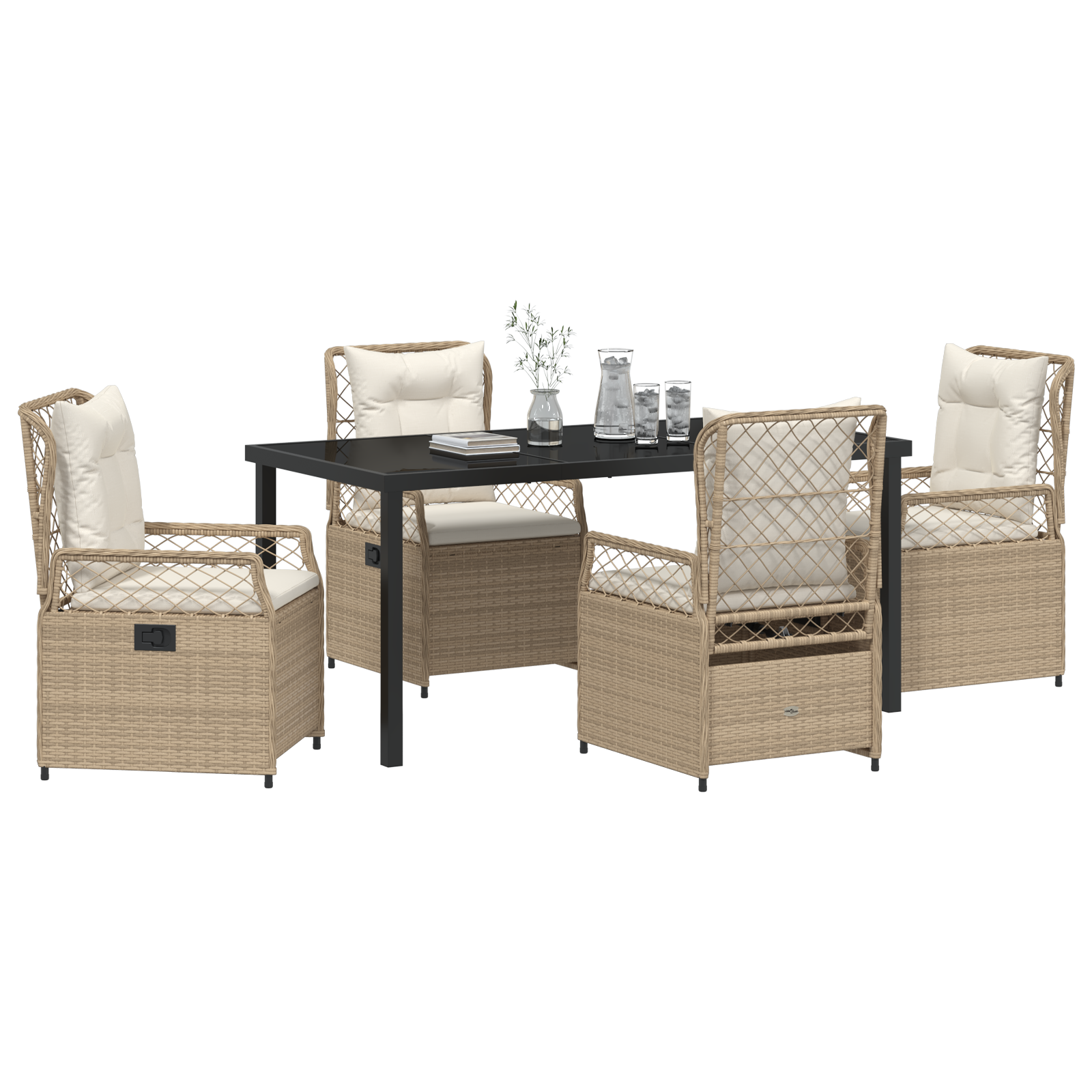 Conjunto de Jantar de Jardim 5 Peças Bege Rattan Poliéster