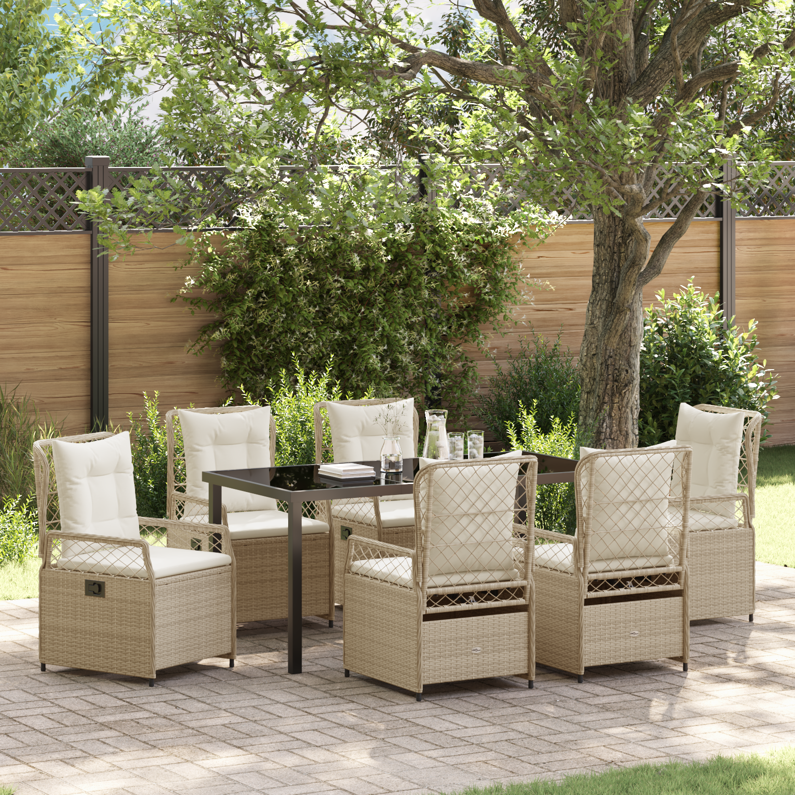 Thumbnail - vidaXL 7-teiliges Garten-Esszimmer Set aus beigem Poly Rattan