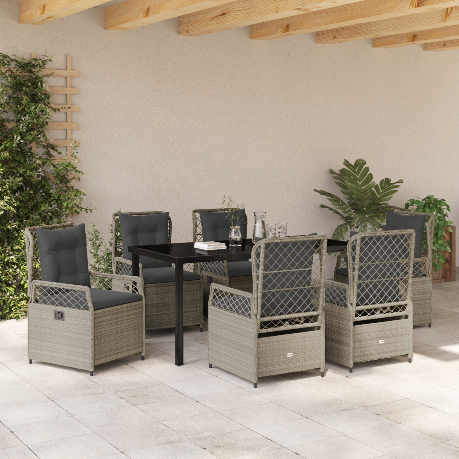 Conjunto de Jantar para Jardim de 7 Peças Cinzento Claro Vime PE