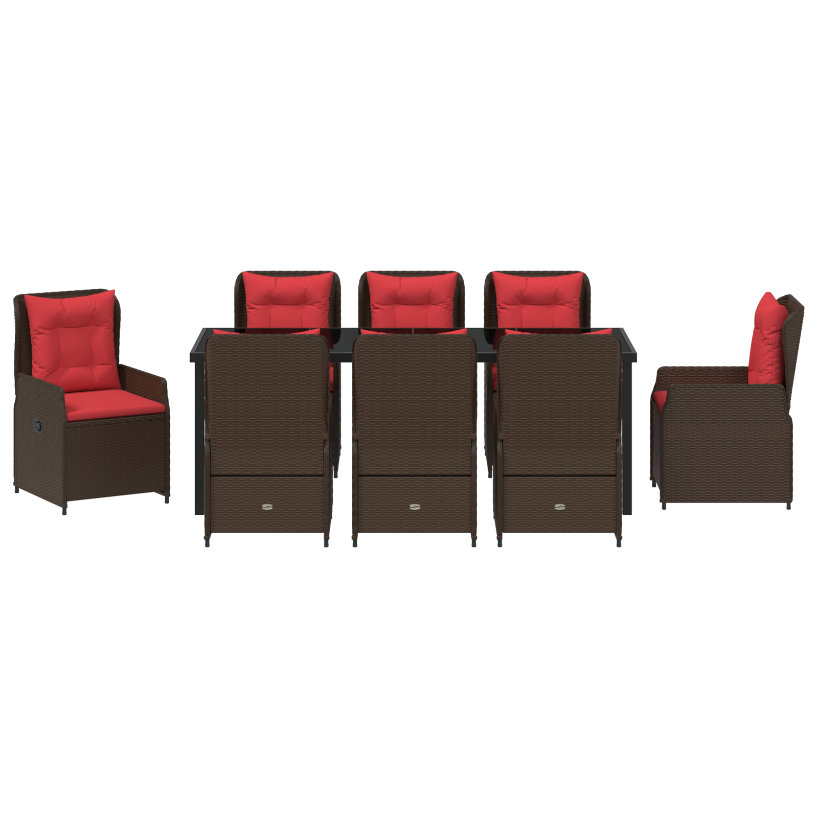 9 Членен Градински Комплект за Хранене Кафяв Поли Ратан - Image 7