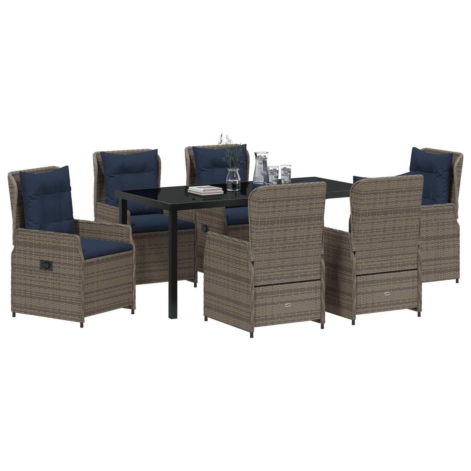 7 Членен Комплект Градински Мебели Сив Полимерен Ратан - Image 3