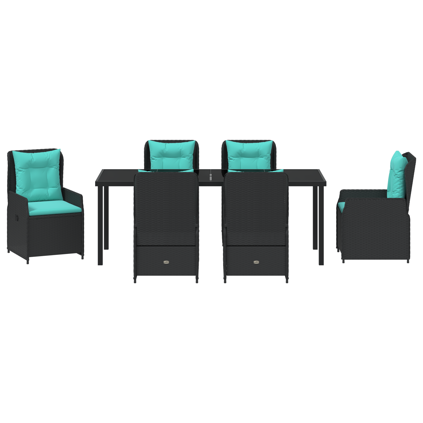 7 части градински комплект за хранене Черен поли ратан - Image 7