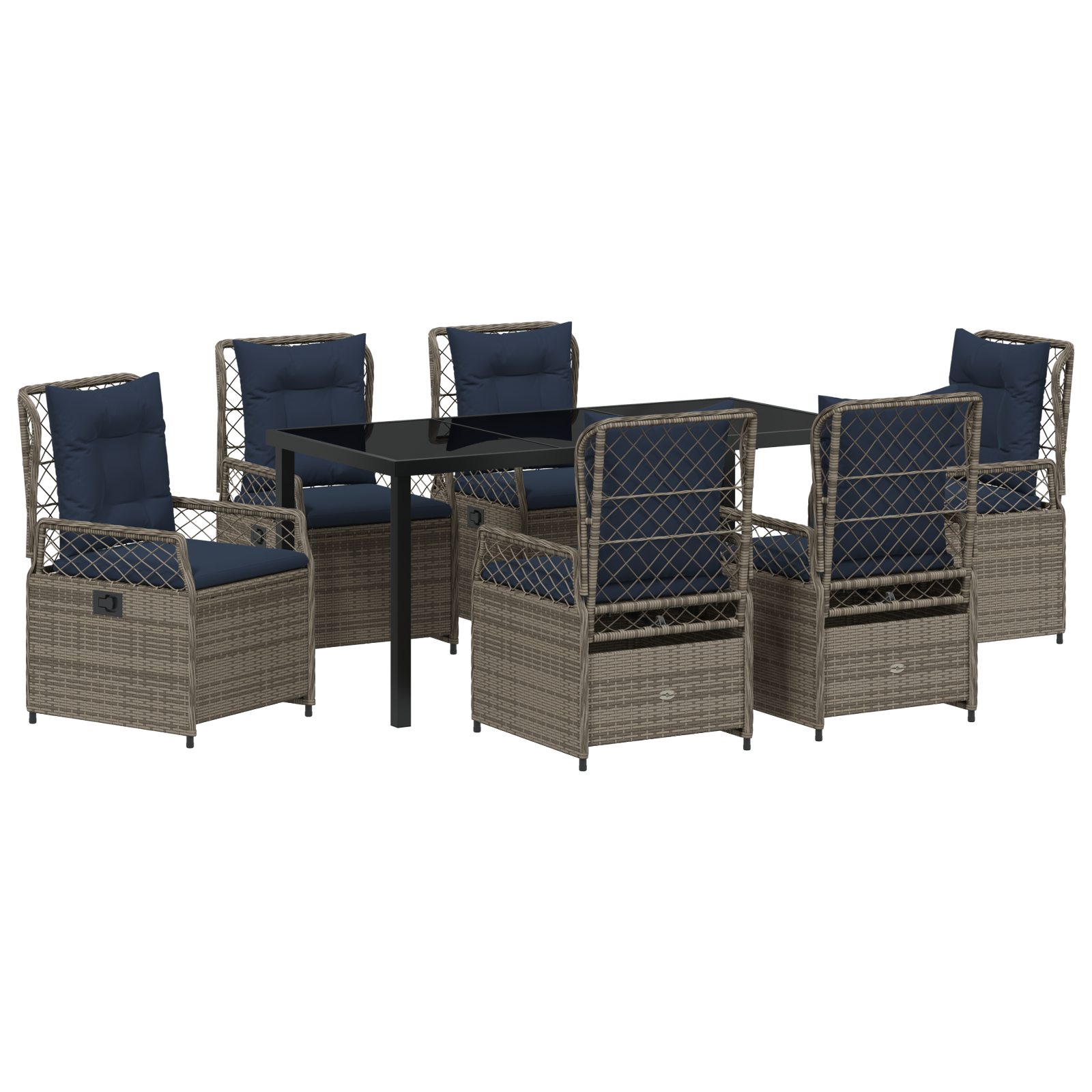 Thumbnail - vidaXL 7-teiliges Garten-Esszimmer-Set aus grauem Poly-Rattan