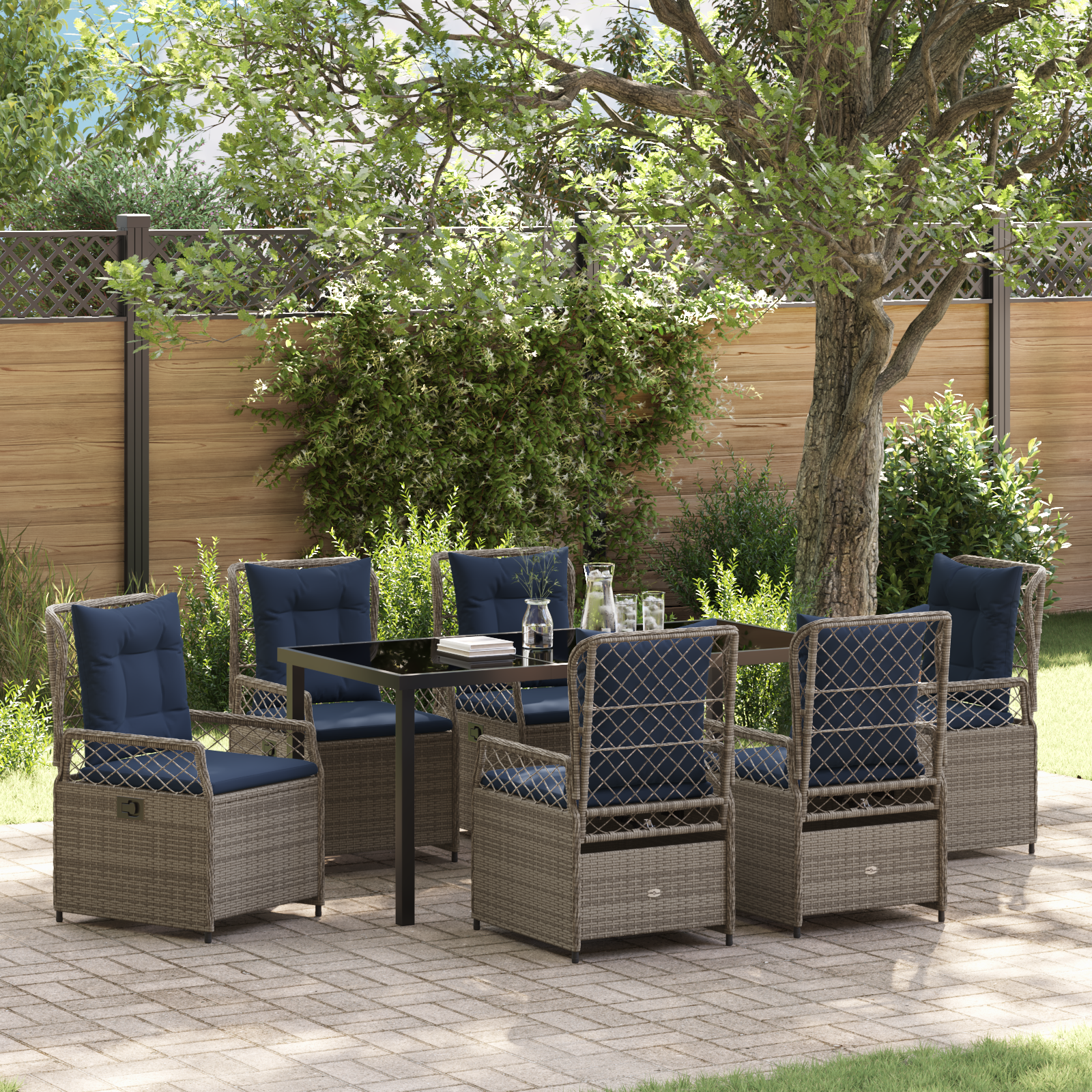 Thumbnail - vidaXL 7-teiliges Garten-Esszimmer-Set aus grauem Poly-Rattan