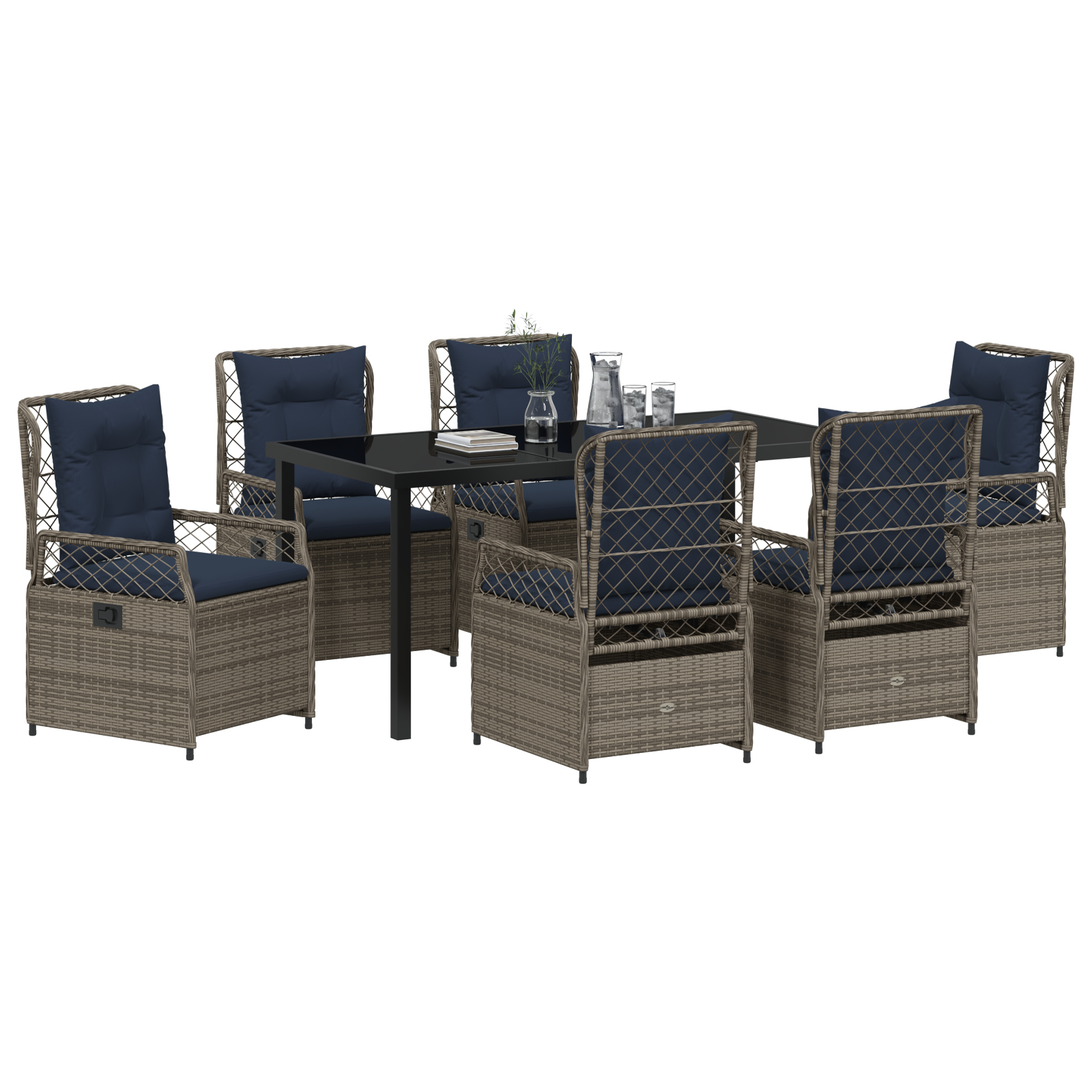 Thumbnail - vidaXL 7-teiliges Garten-Esszimmer-Set aus grauem Poly-Rattan
