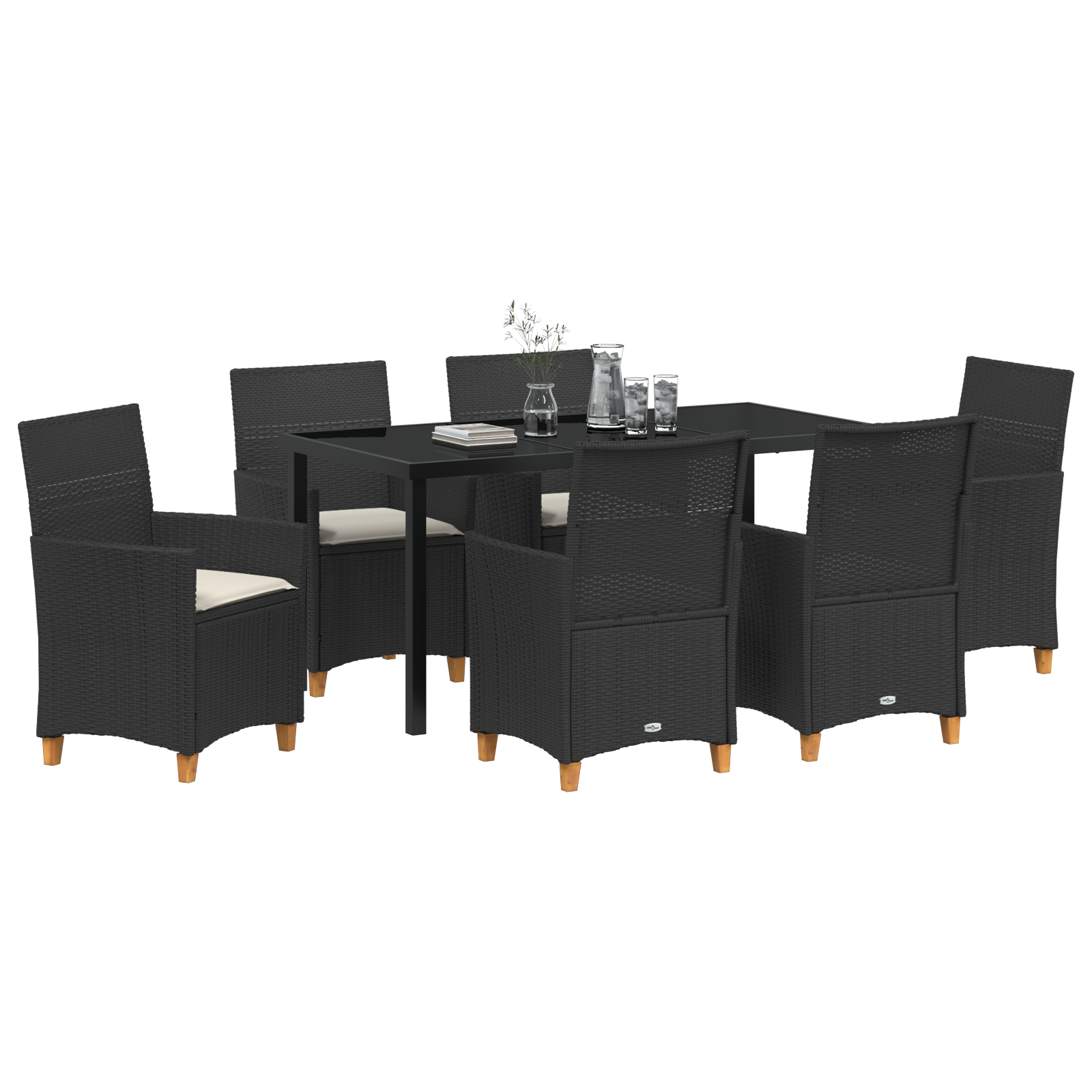 Thumbnail - vidaXL 7-teiliges Garten-Esszimmer-Set mit Kissen, Schwarz, aus Poly-Rattan.