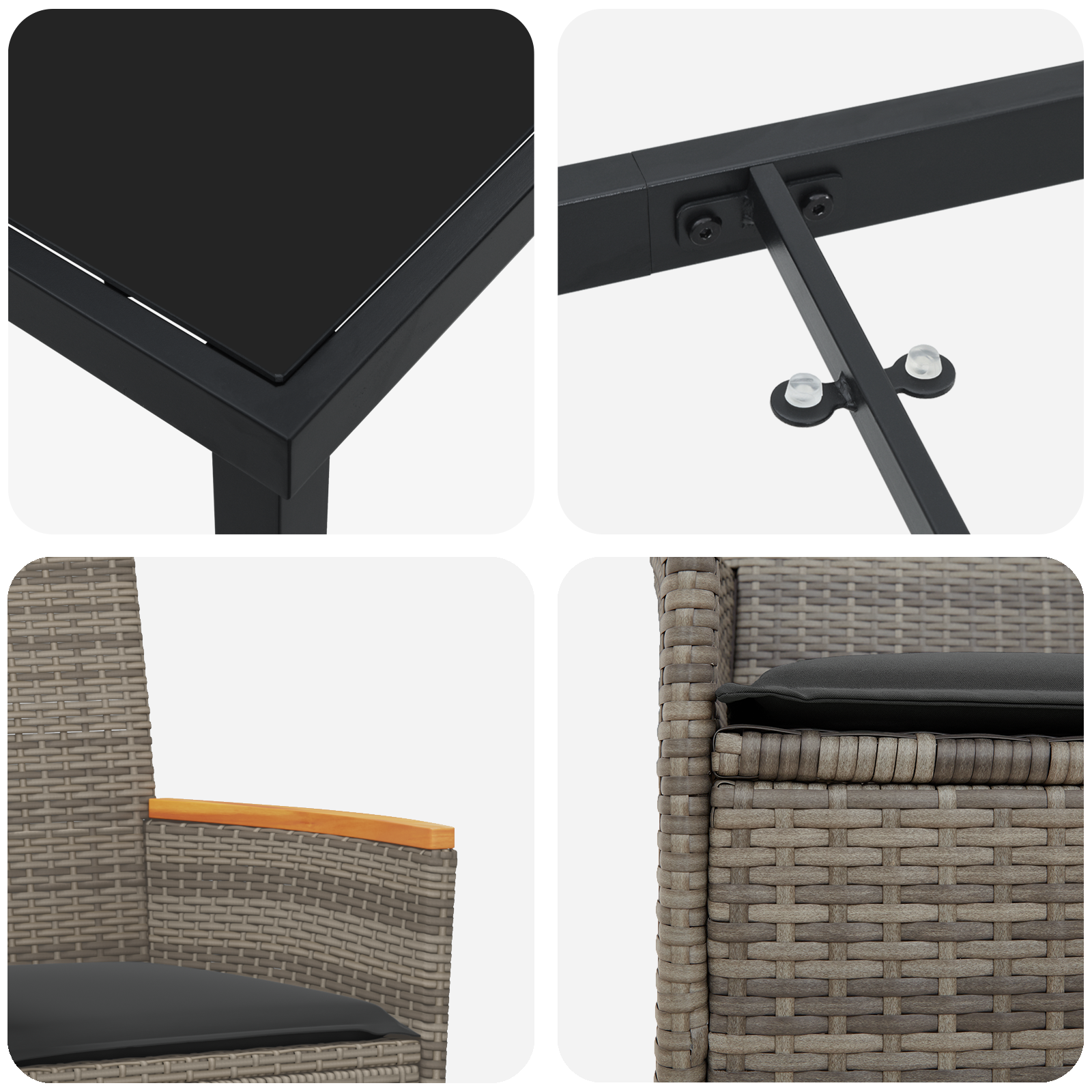 7 Piece Garden Dining Set with Cushions Grey Poly Rattan - Image 9