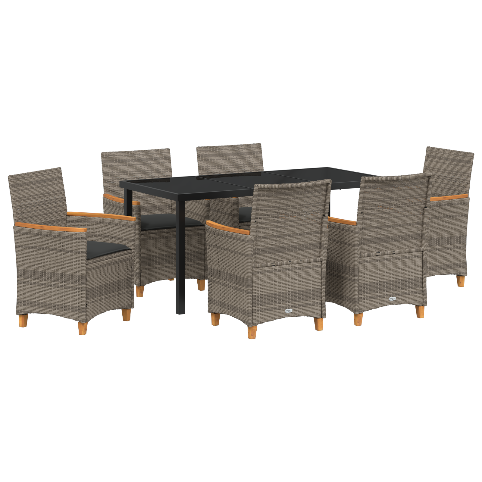 7 Piece Garden Dining Set with Cushions Grey Poly Rattan - Image 2