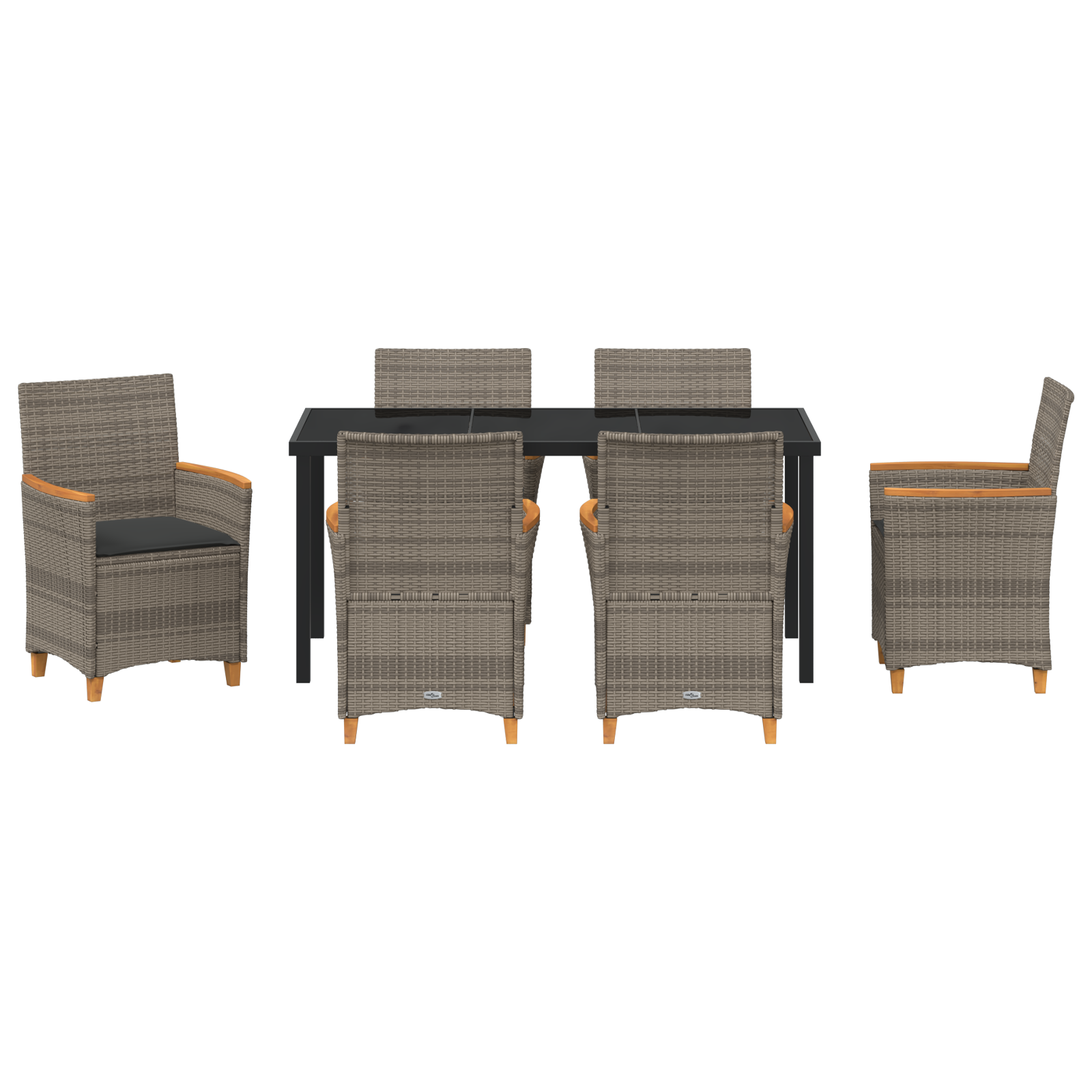 7 Piece Garden Dining Set with Cushions Grey Poly Rattan - Image 7