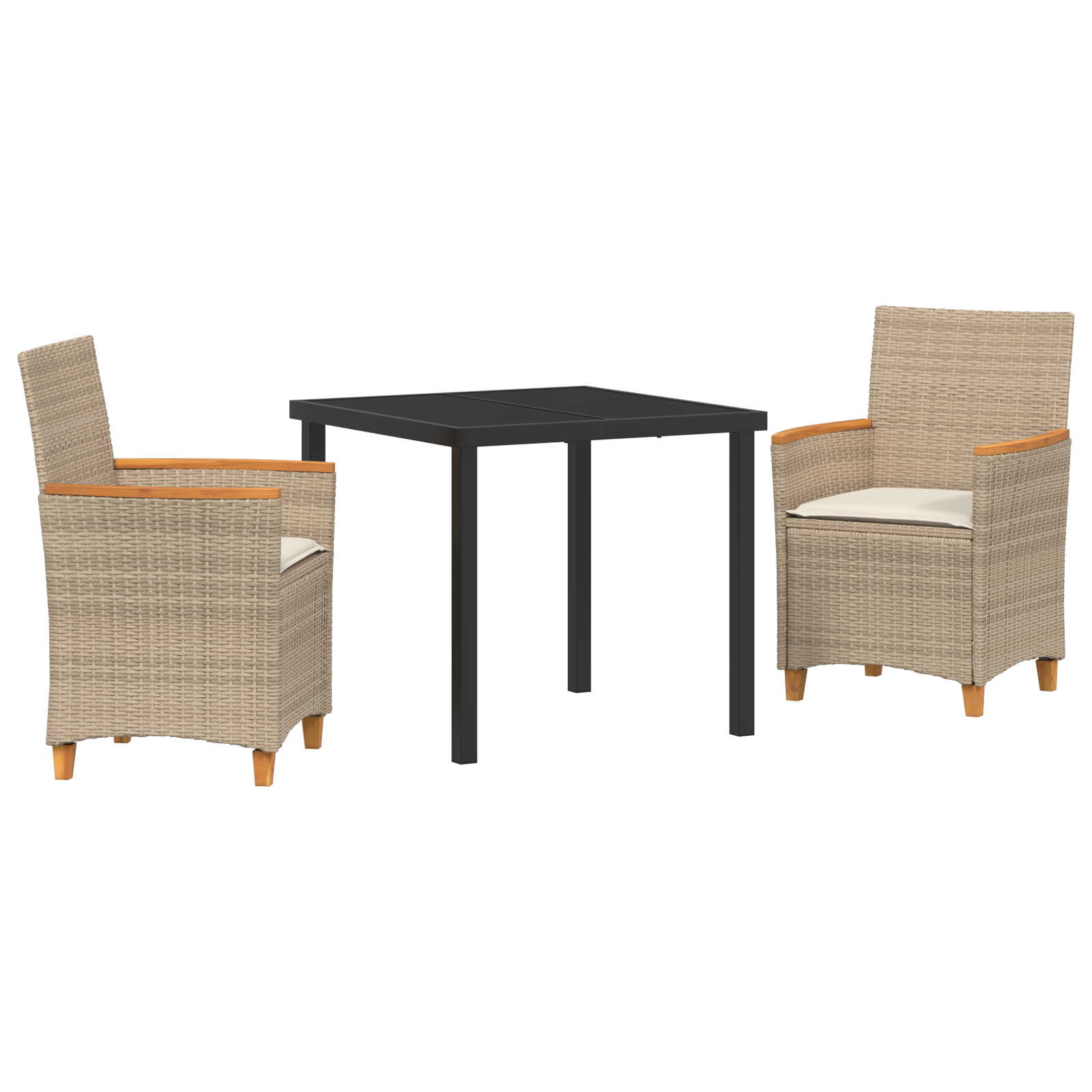 Thumbnail - vidaXL 3-teiliges Garten-Ess-Set mit Kissen, Beige, Poly Rattan