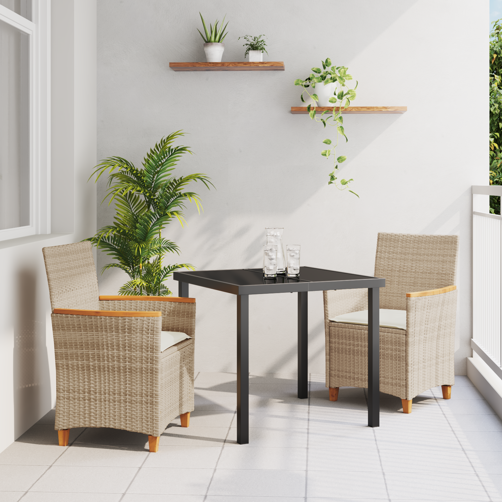 Thumbnail - vidaXL 3-teiliges Garten-Ess-Set mit Kissen, Beige, Poly Rattan