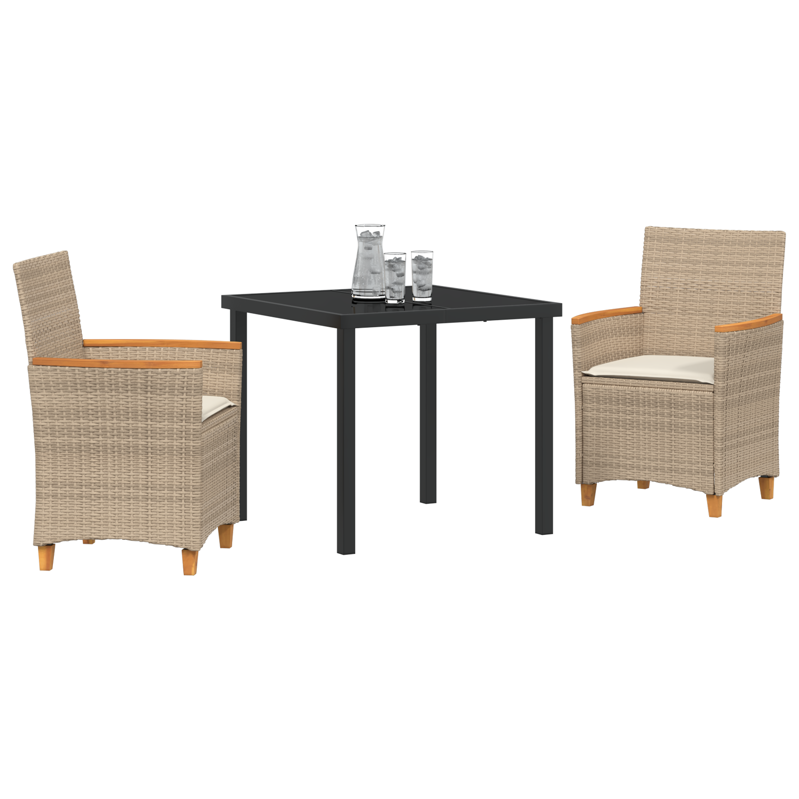 Thumbnail - vidaXL 3-teiliges Garten-Ess-Set mit Kissen, Beige, Poly Rattan