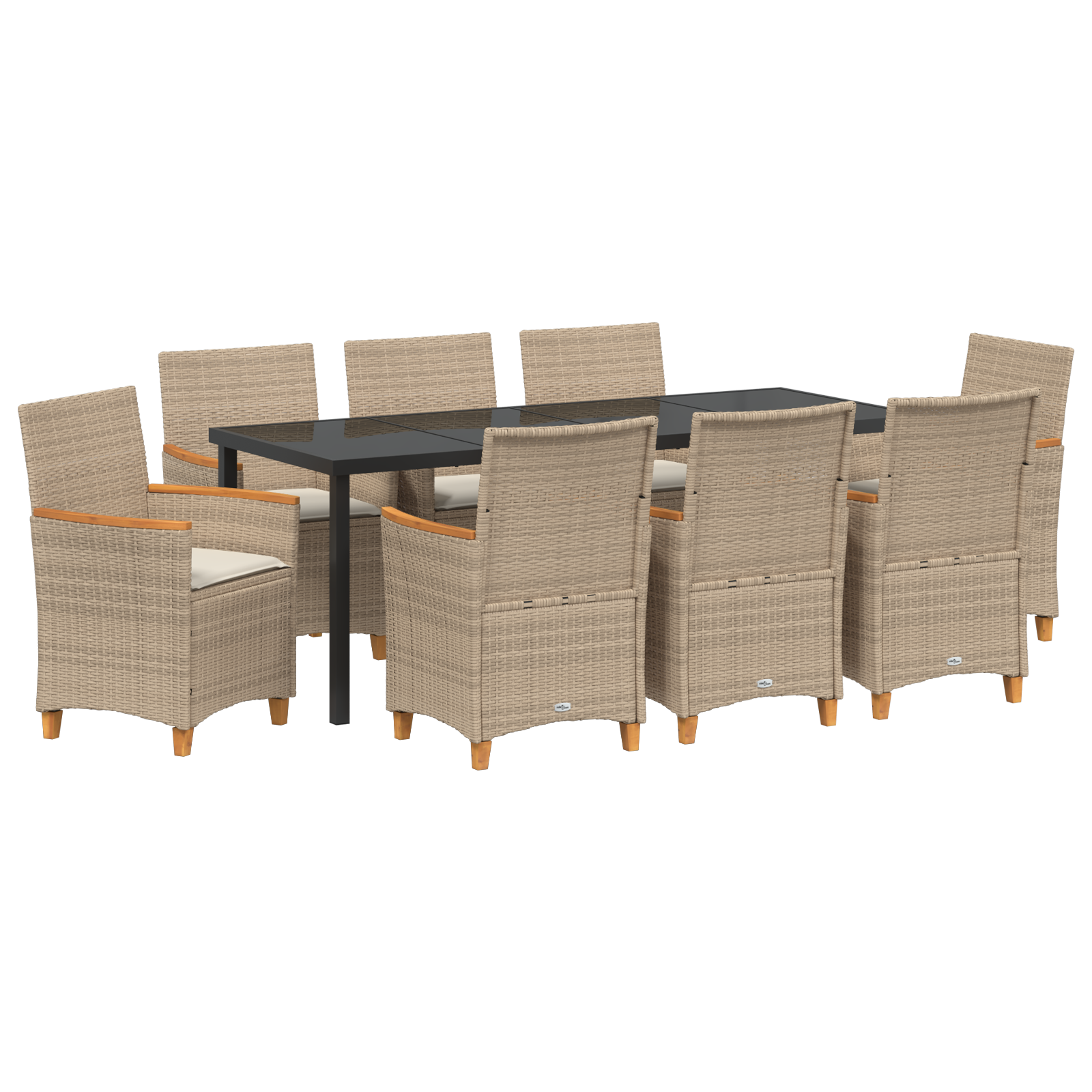 Thumbnail - vidaXL 9-teiliges Garten-Essstuhl-Set mit Kissen Beige Poly Rattan