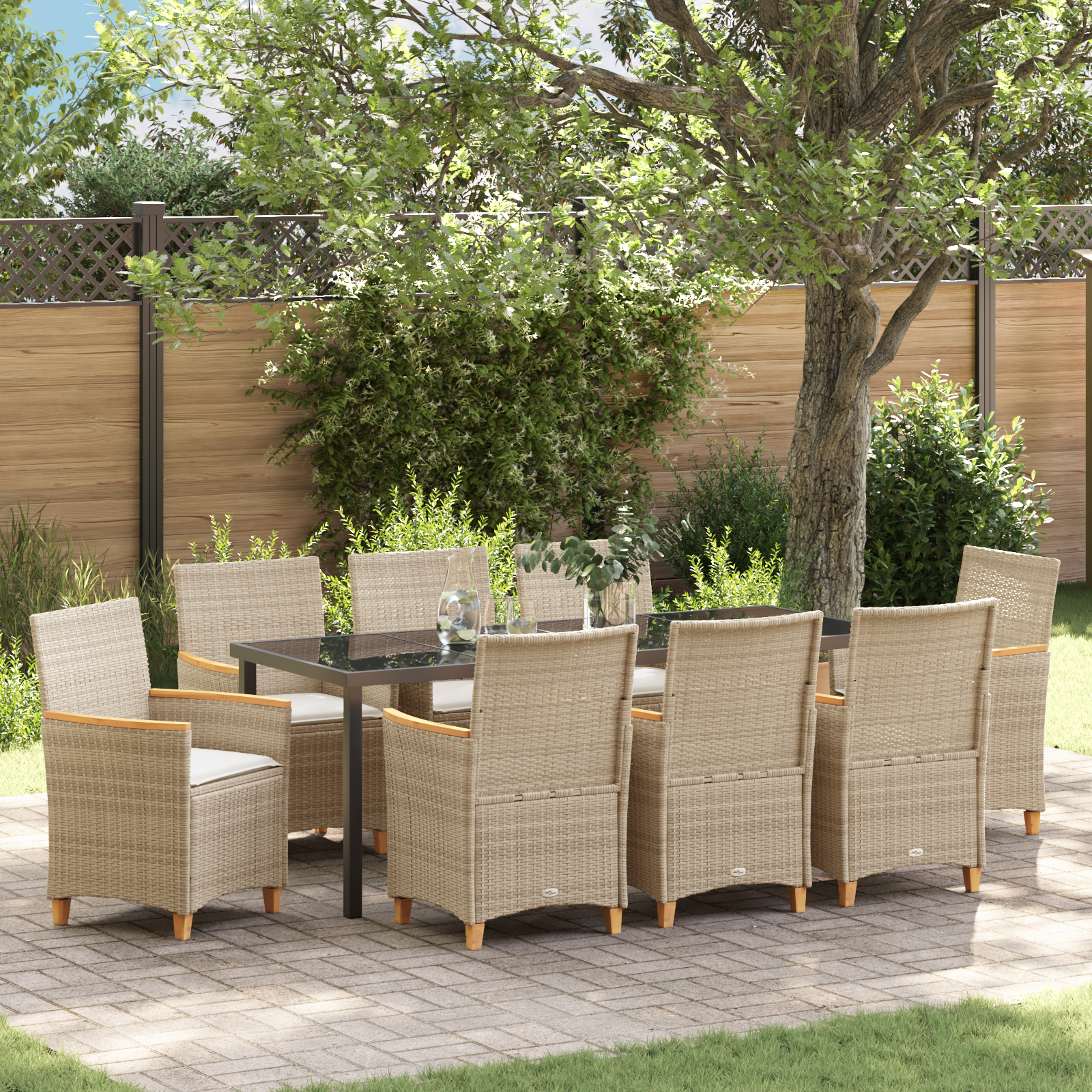 Thumbnail - vidaXL 9-teiliges Garten-Essstuhl-Set mit Kissen Beige Poly Rattan