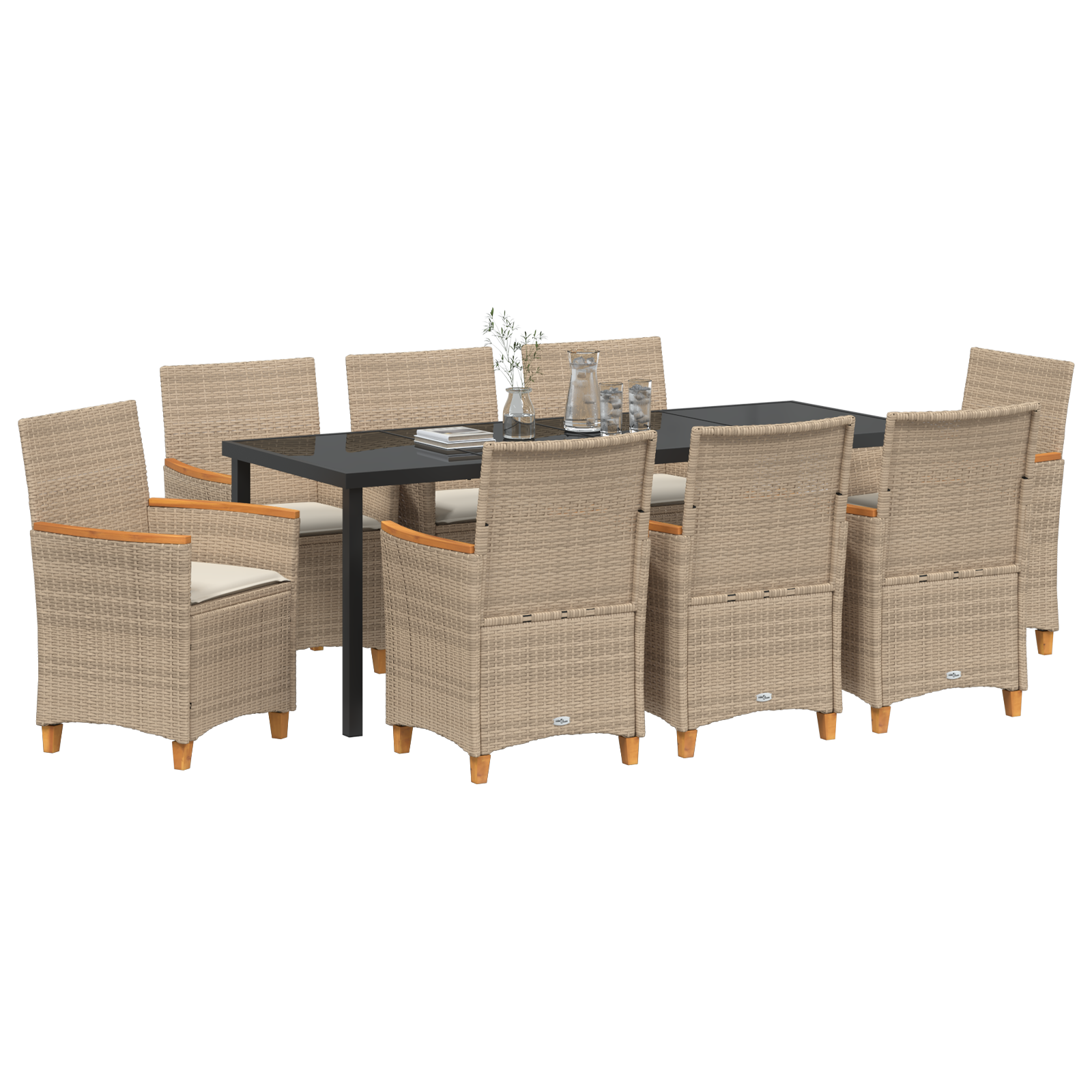 Thumbnail - vidaXL 9-teiliges Garten-Essstuhl-Set mit Kissen Beige Poly Rattan