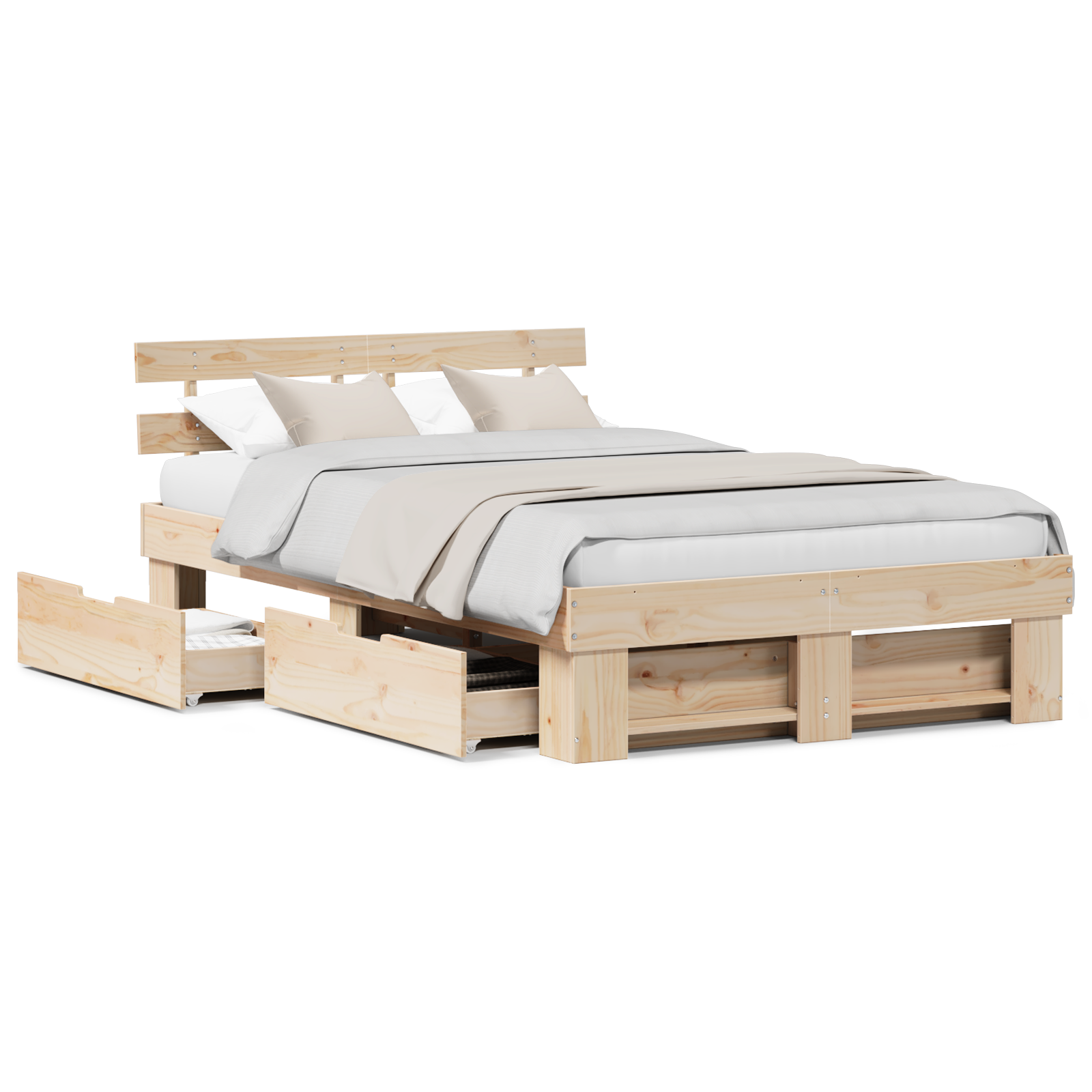 Bed Frame with Drawers 140x190 cm Solid Pine Wood - Image 4