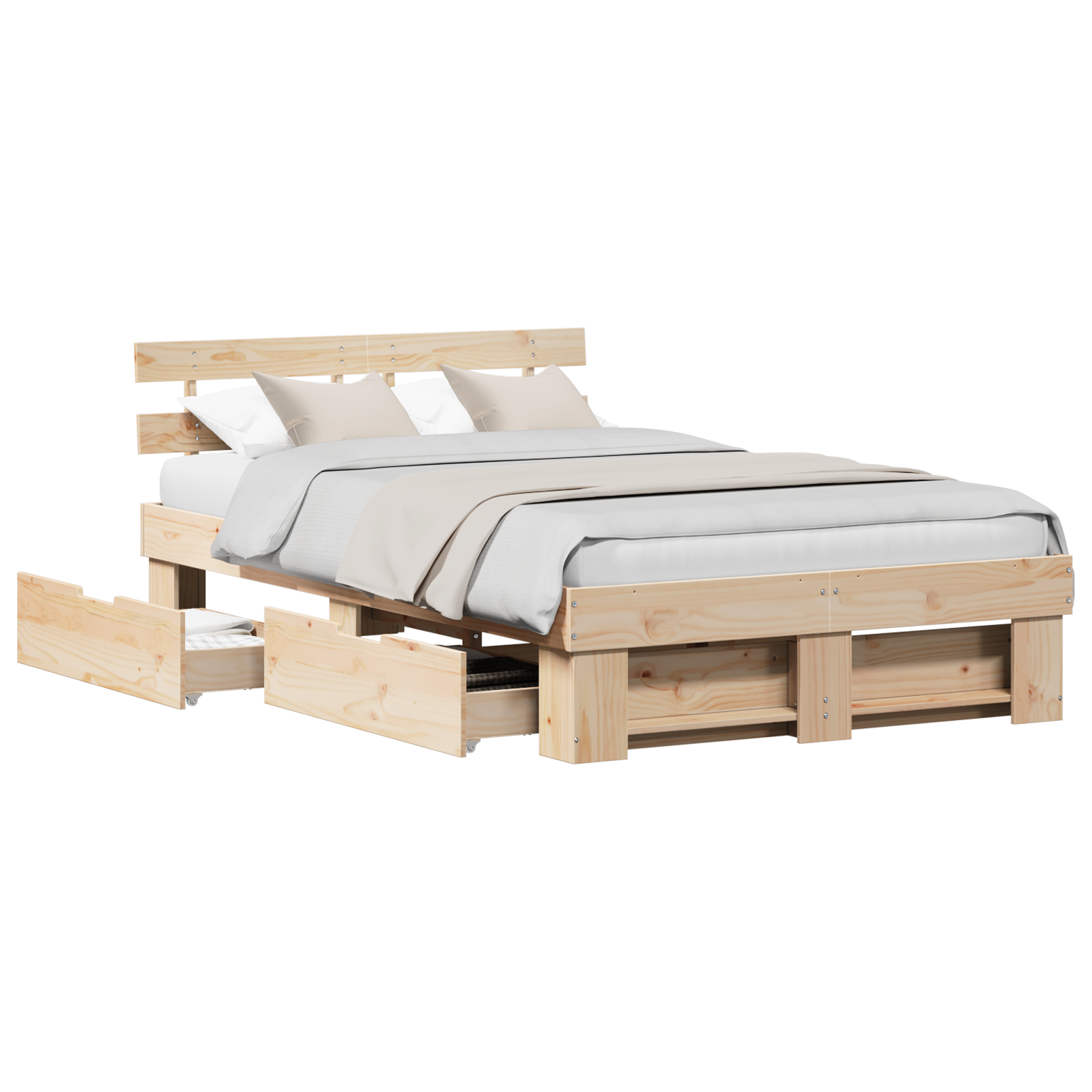 Bed Frame with Drawers 140x190 cm Solid Pine Wood - Image 2