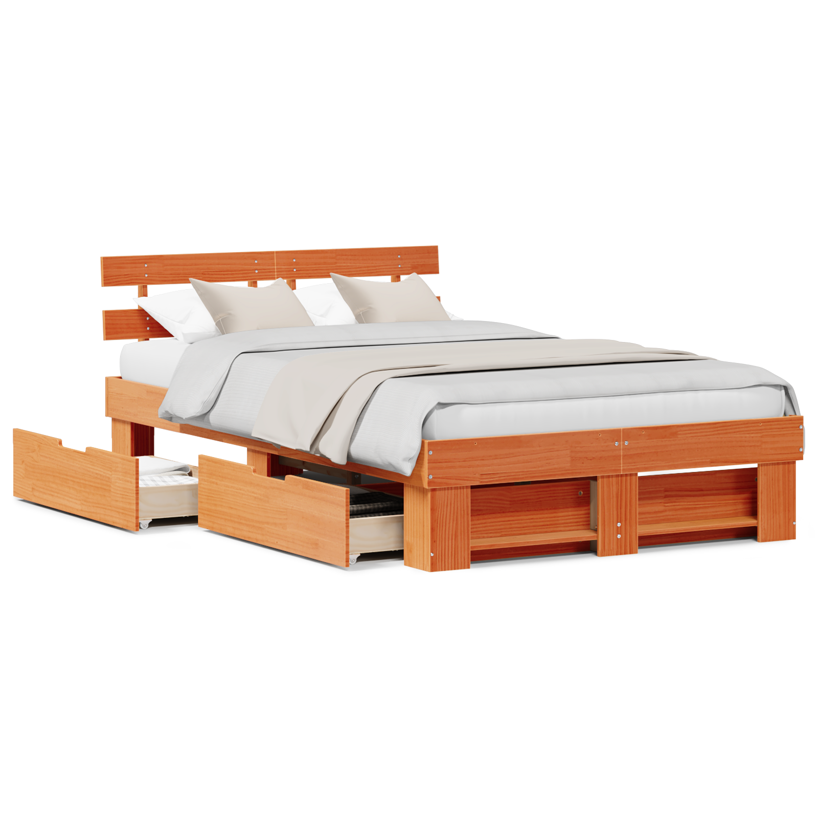 Bed Frame with Drawers Wax Brown 140x190 cm Solid Pine Wood - Image 4