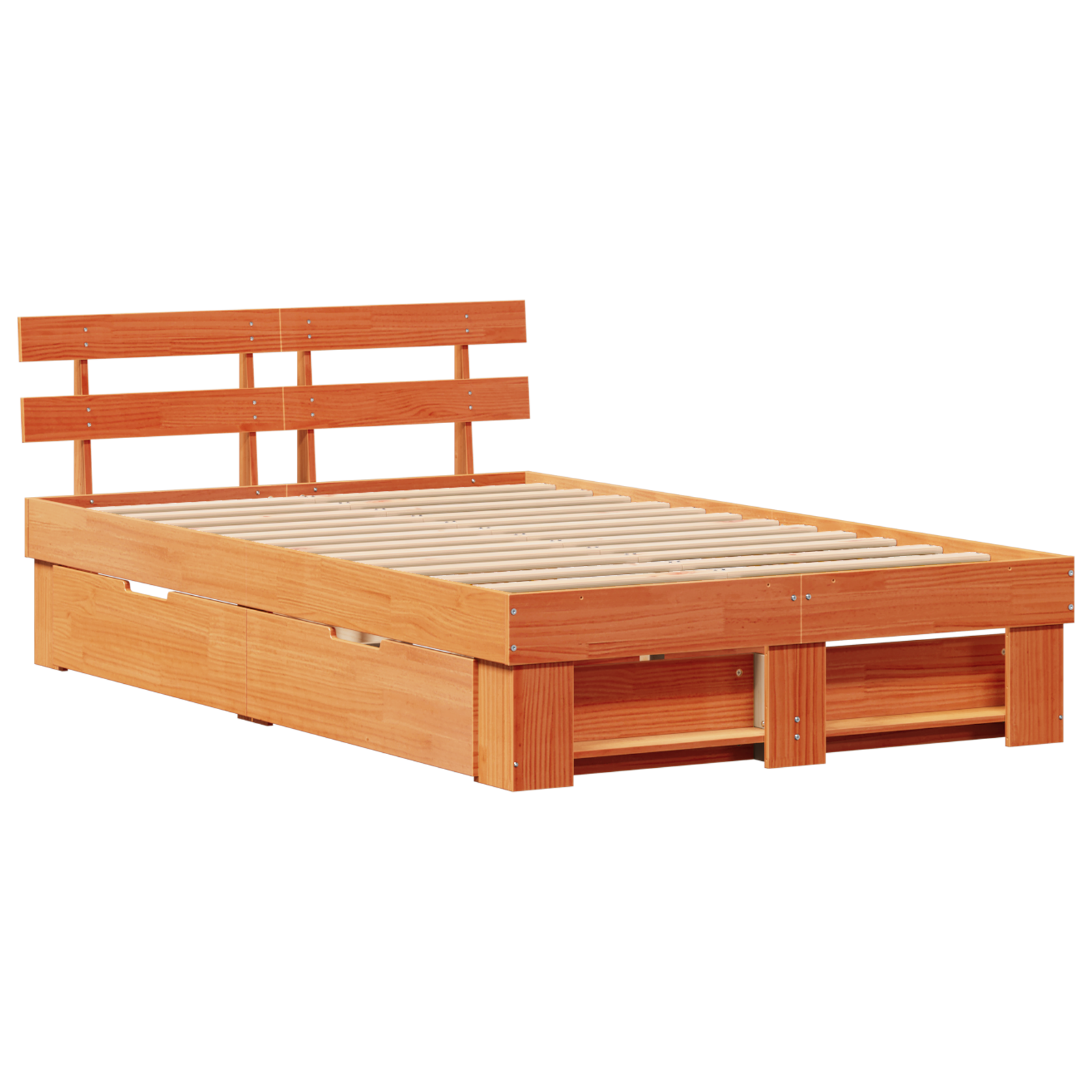 Bed Frame with Drawers Wax Brown 140x190 cm Solid Pine Wood - Image 3