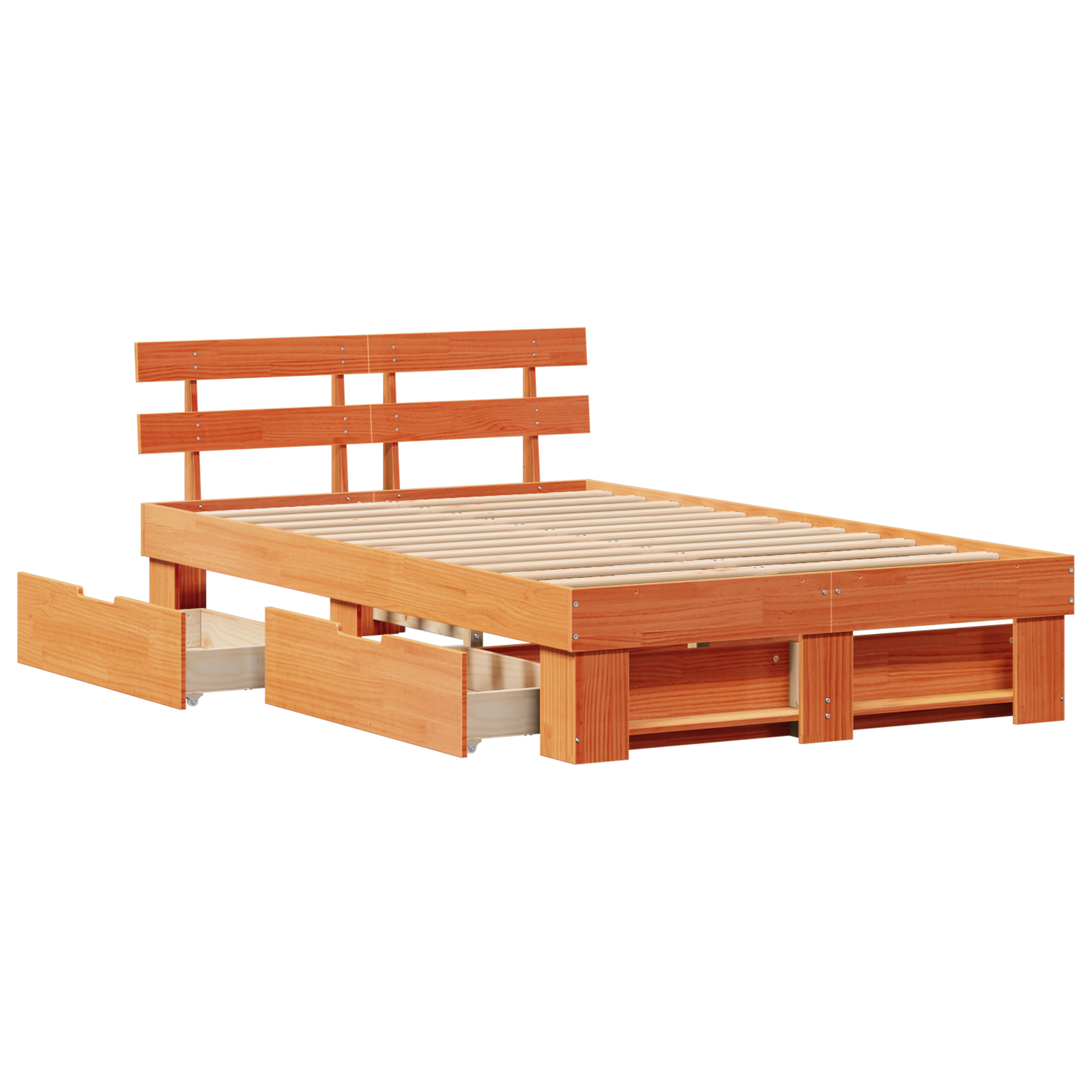 Bed Frame with Drawers Wax Brown 140x190 cm Solid Pine Wood - Image 6