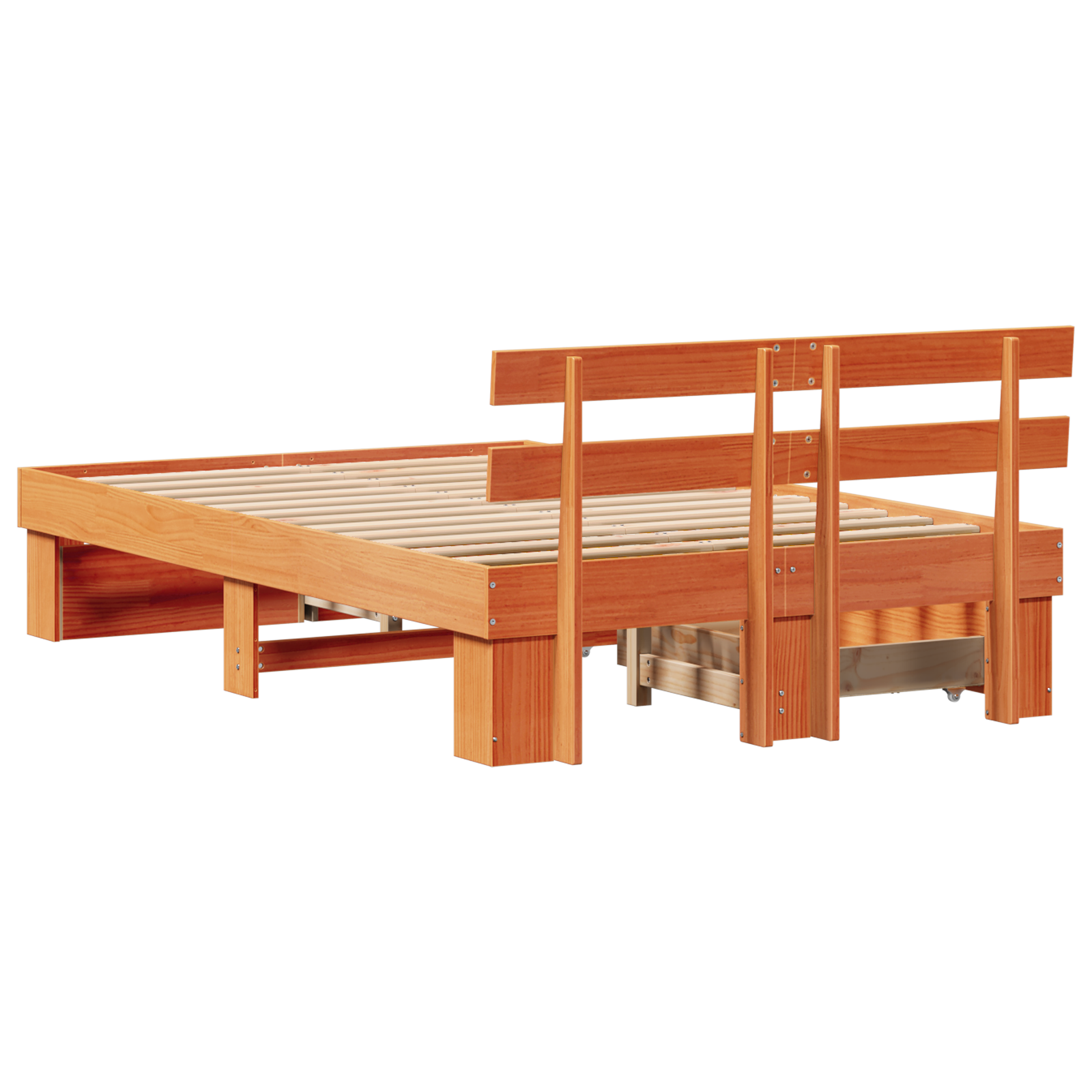 Bed Frame with Drawers Wax Brown 140x190 cm Solid Pine Wood - Image 10