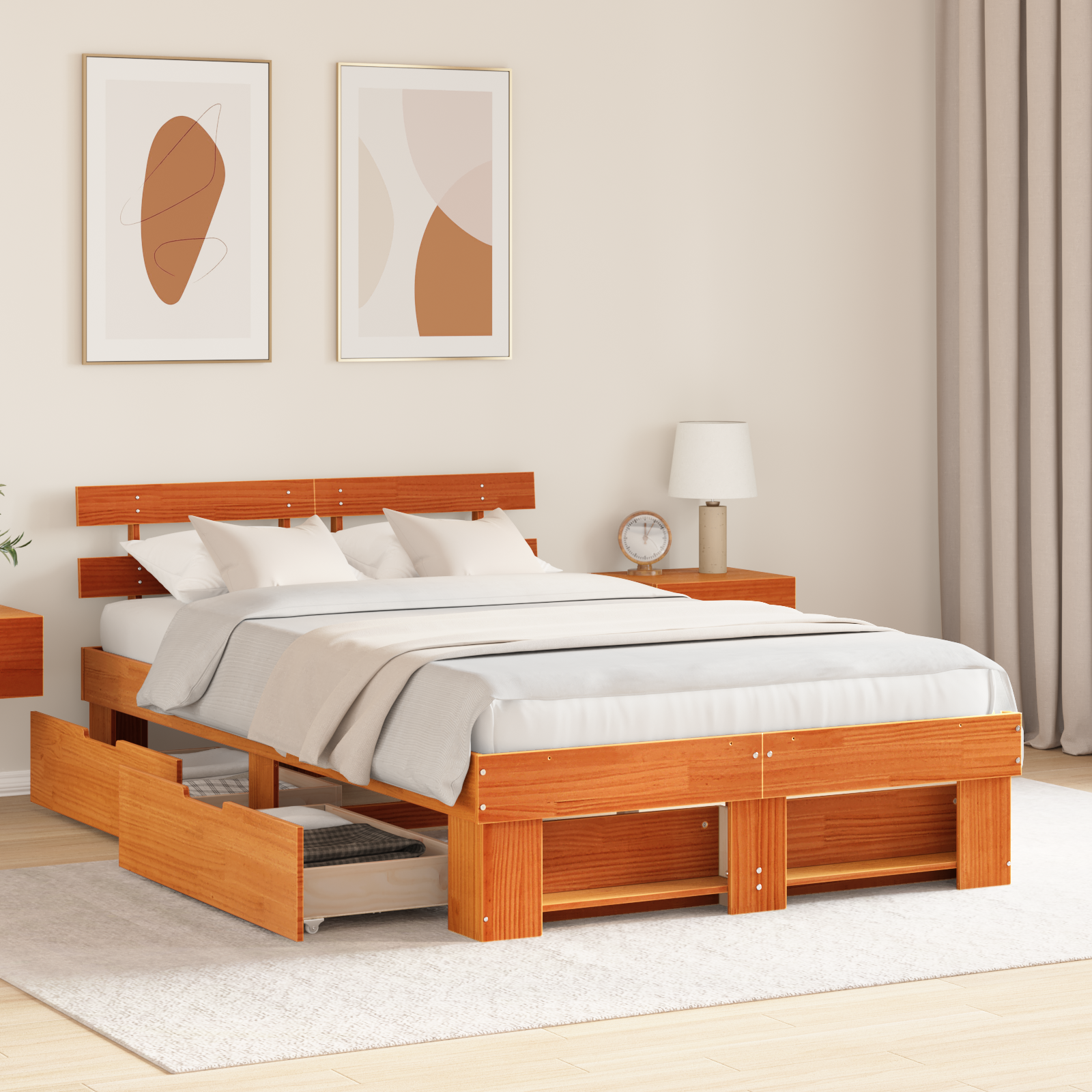 Bed Frame with Drawers Wax Brown 140x190 cm Solid Pine Wood - Image 5