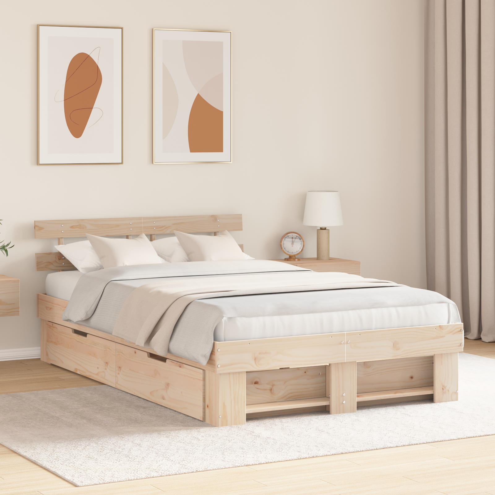 Bedframe met lades 135×190 cm van massief grenenhout