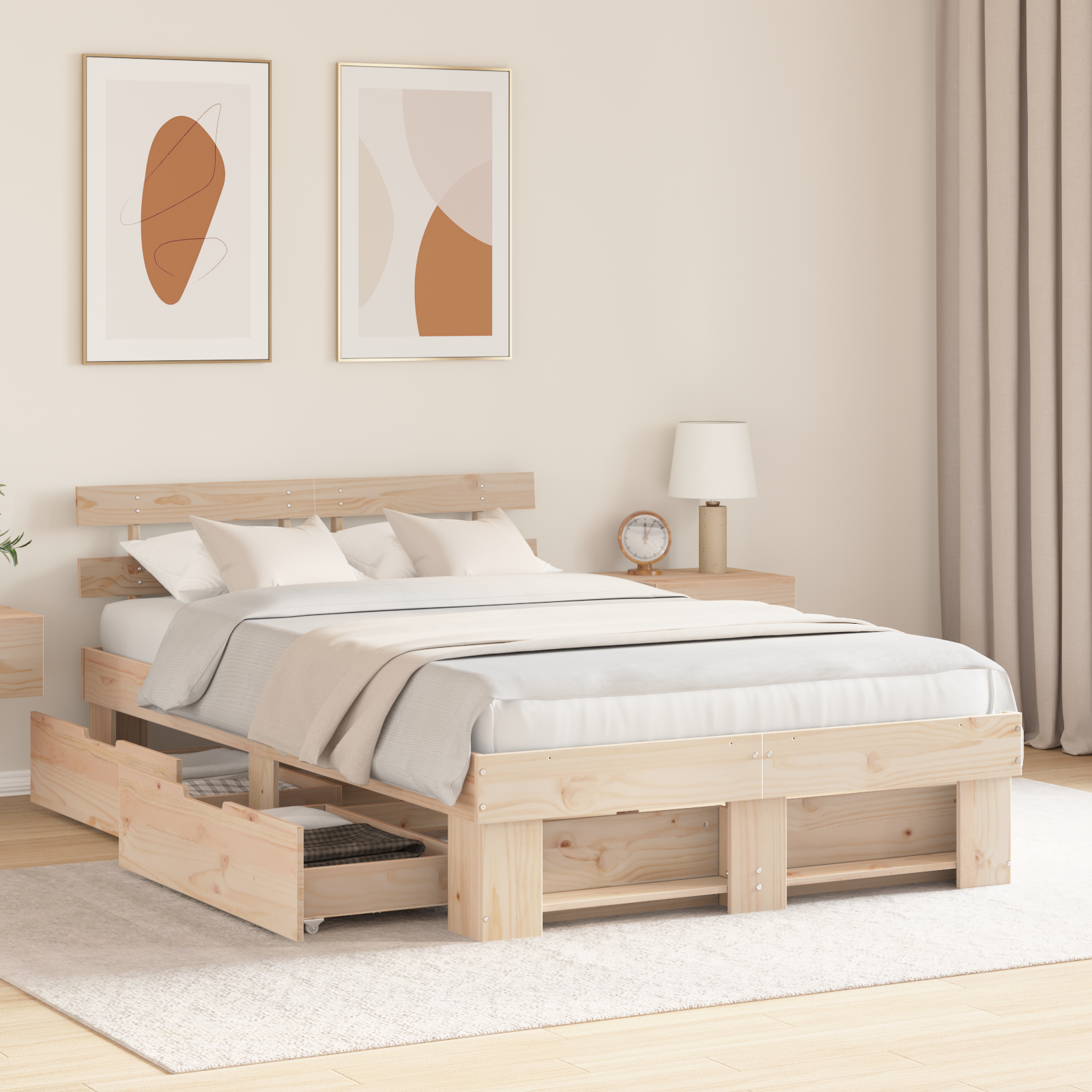 Bed Frame with Drawers 135x190 cm Solid Pine Wood - Image 5