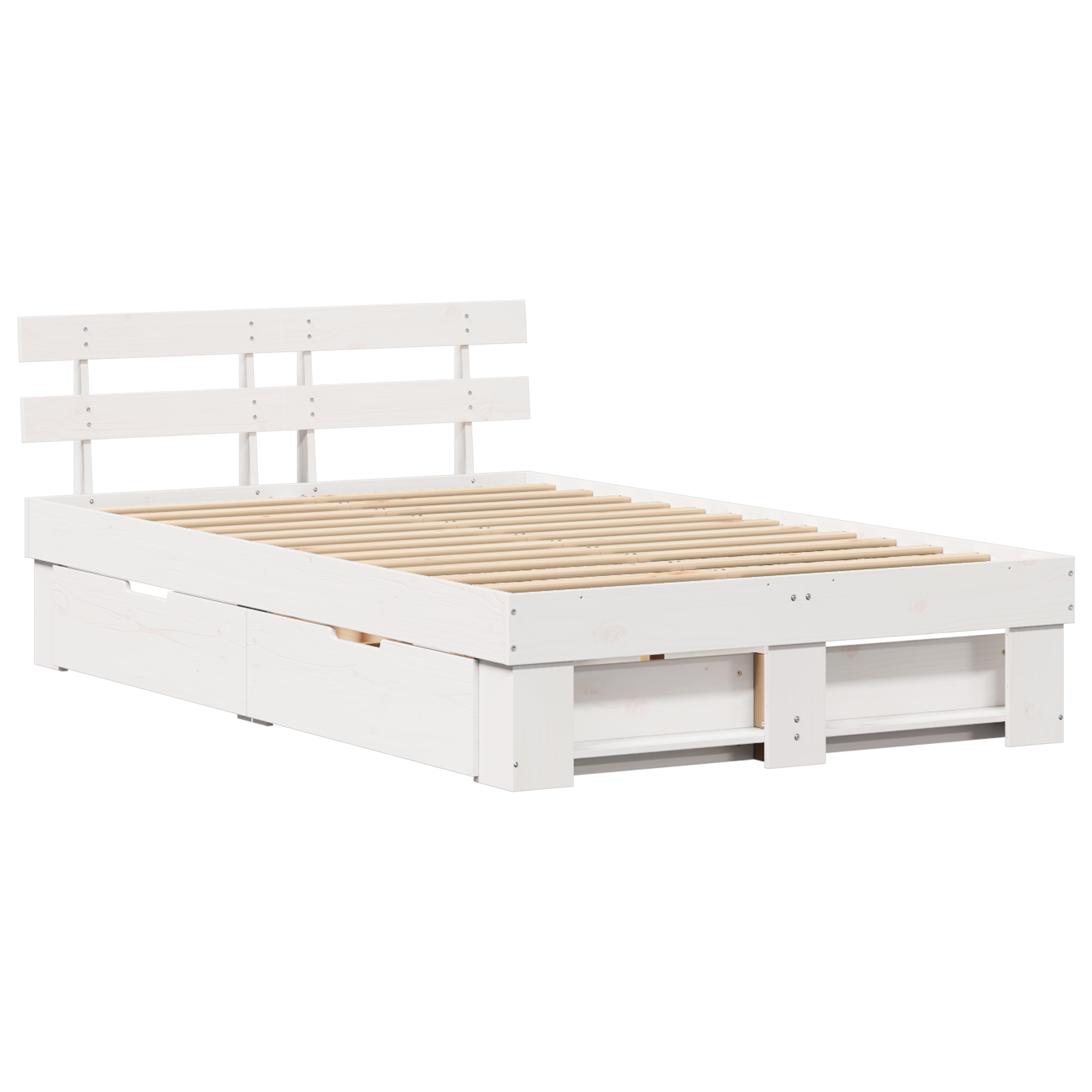Bed Frame with Drawers White 135x190 cm Solid Pine Wood - Image 3
