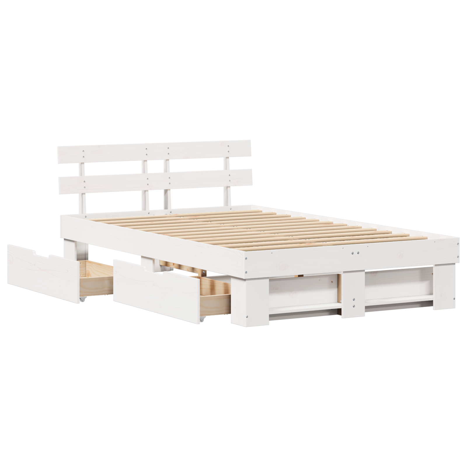 Bed Frame with Drawers White 135x190 cm Solid Pine Wood - Image 6