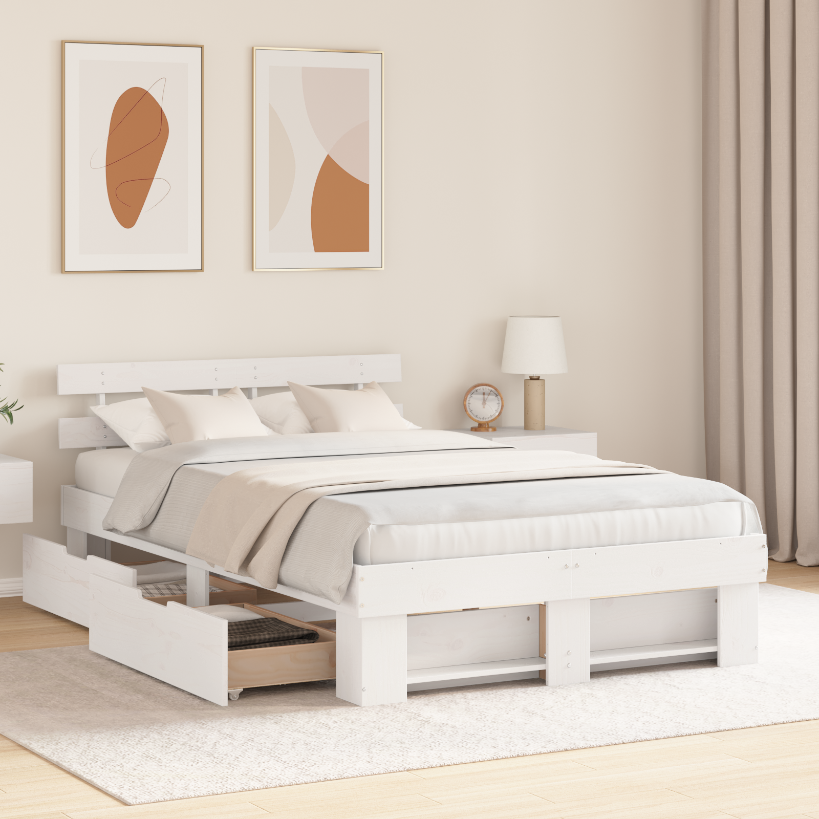 Bed Frame with Drawers White 135x190 cm Solid Pine Wood - Image 5