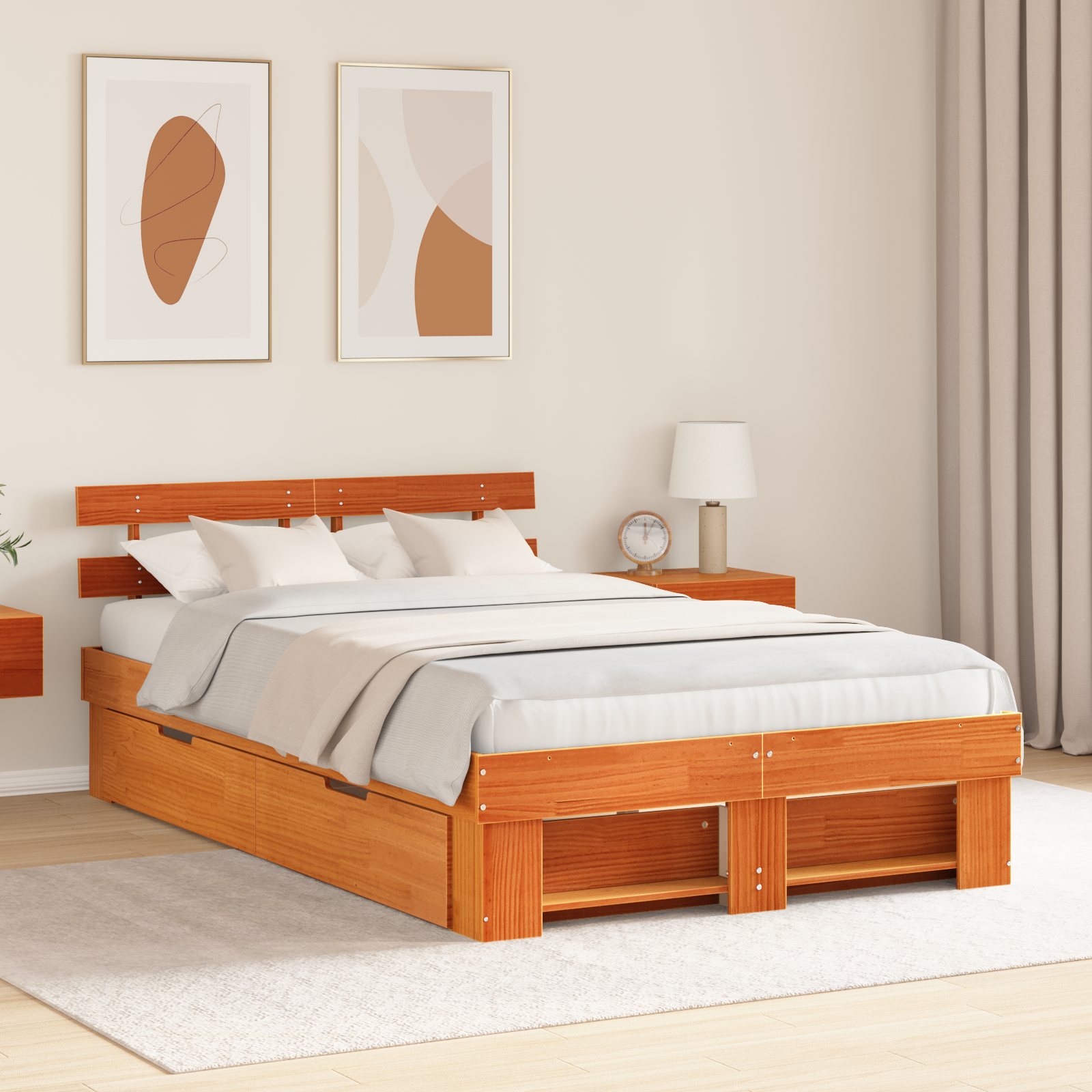 Bed Frame with Drawers Wax Brown 135x190 cm Solid Pine Wood