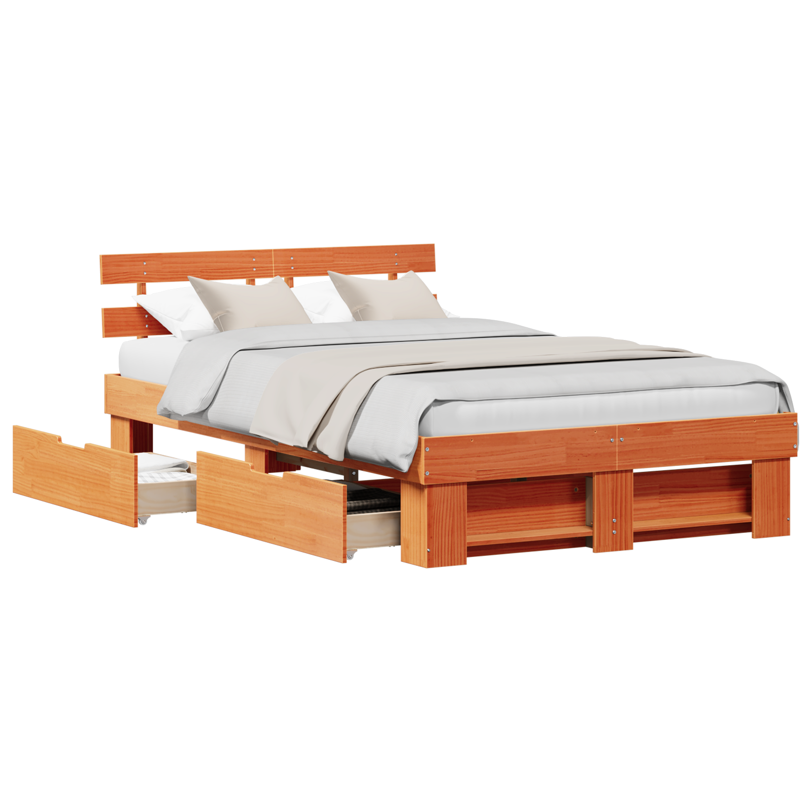 Bed Frame with Drawers Wax Brown 135x190 cm Solid Pine Wood - Image 2